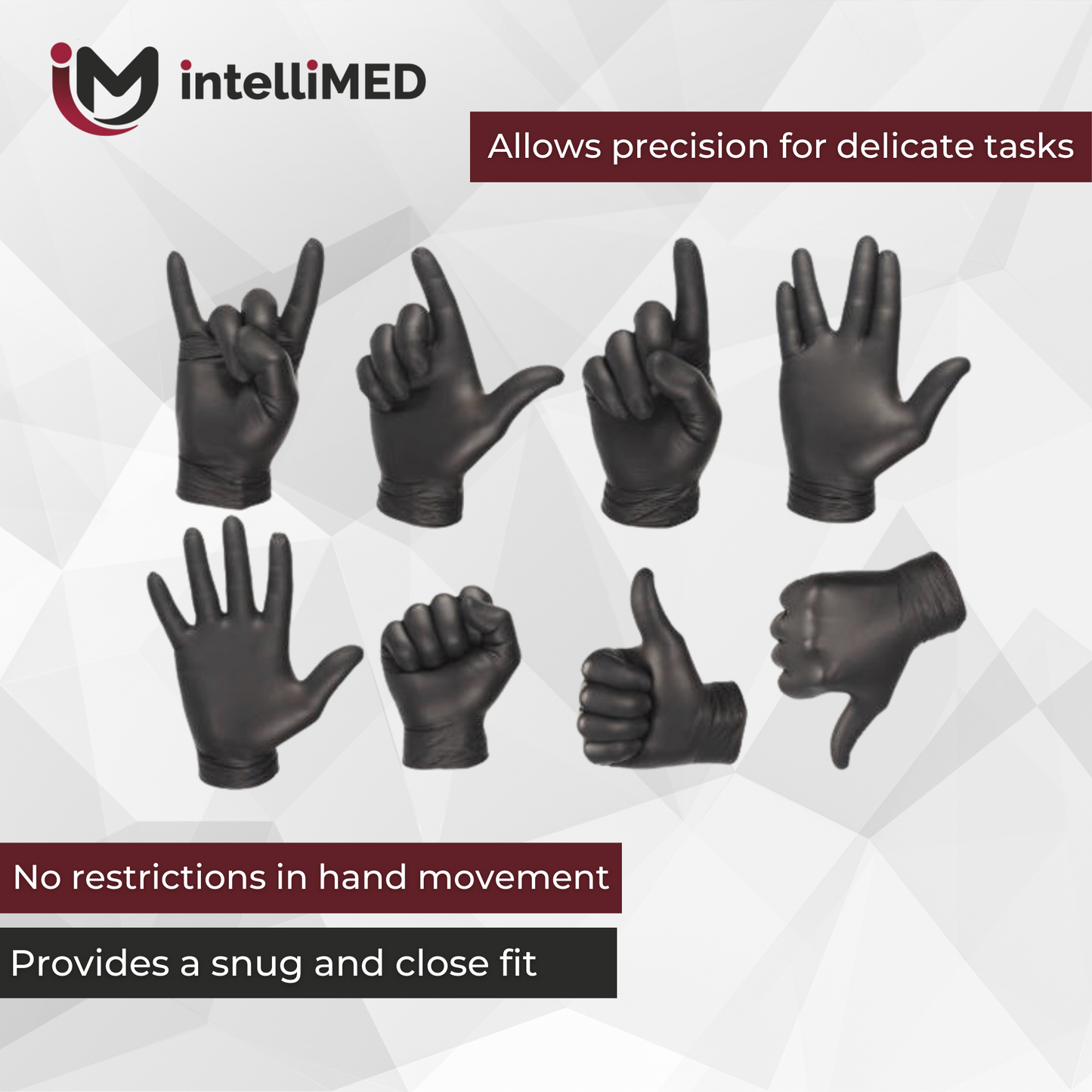 intelliMED Powder Free Nitirle Exam Gloves ( Black Color )