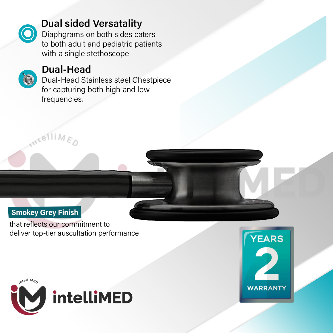 intelliMED ProCardio Stethoscope, Smoke Grey Edition, Stethoscope with Refined sound, sensitivity & Clarity, 2 Years Warranty