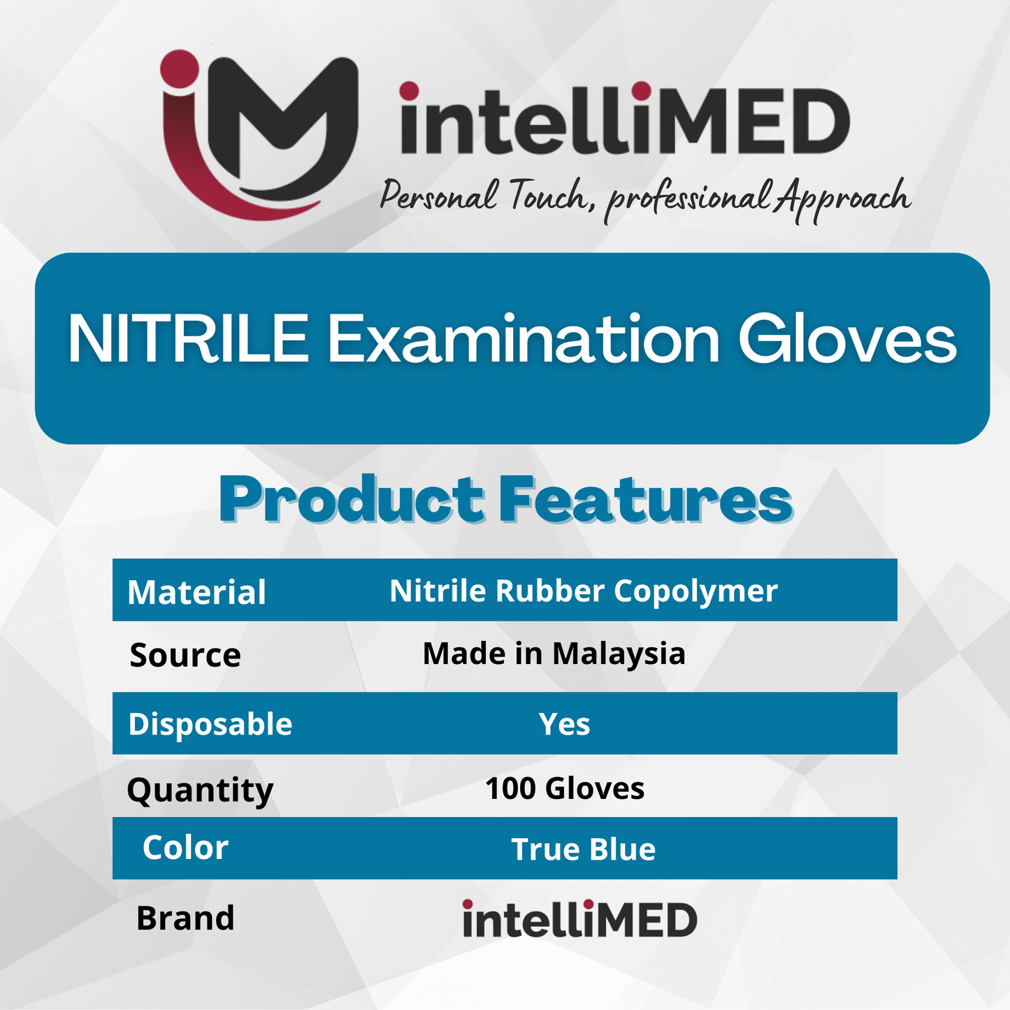 intelliMED Powder Free Nitirle Exam Gloves ( Blue Color )