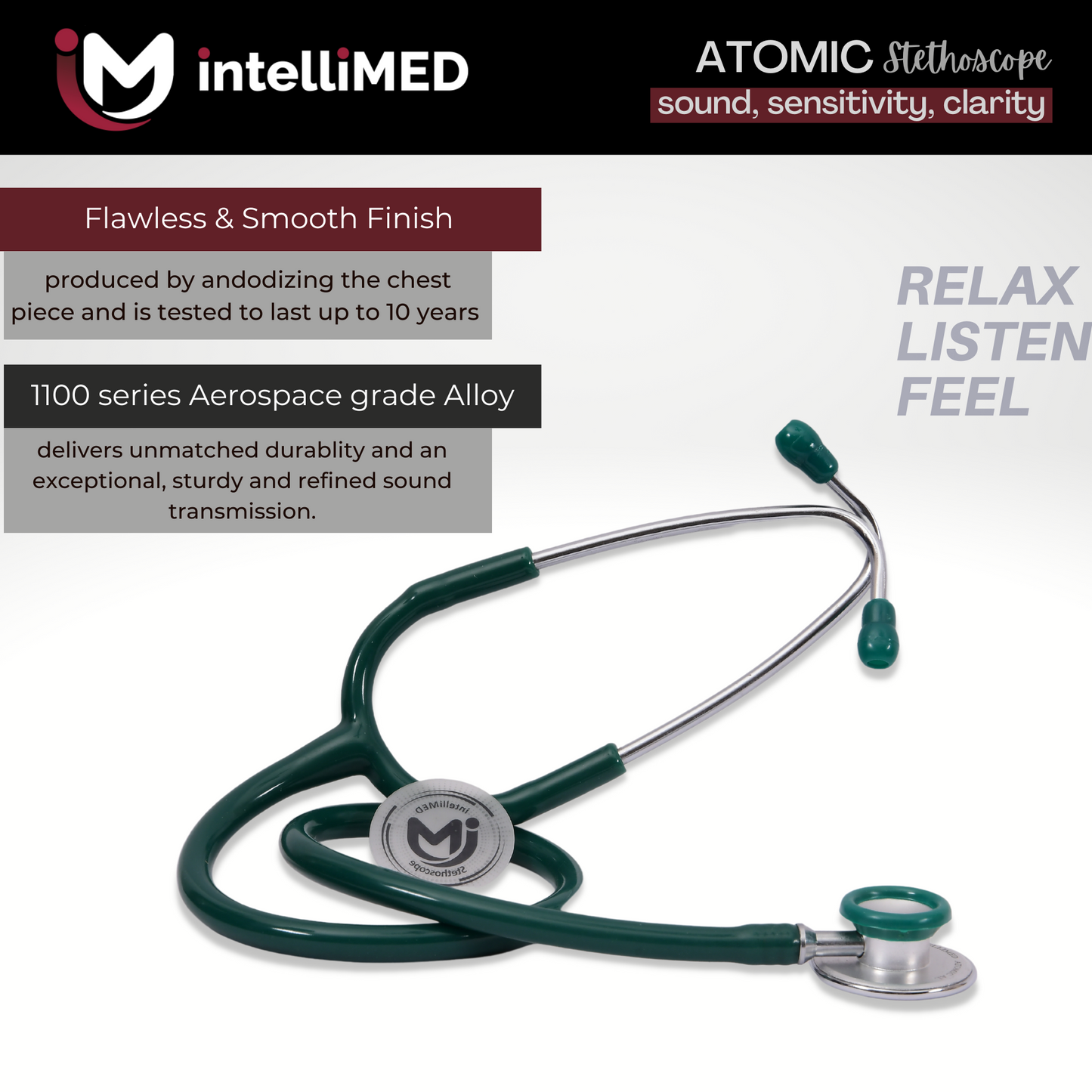 intelliMED Atomic A.L. Stethoscope with Optimal Sound Amplification , 1 Year Warranty