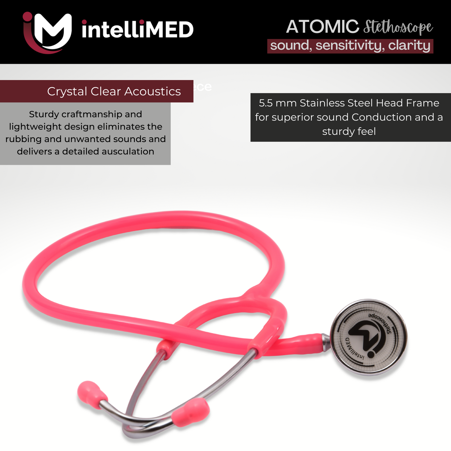 intelliMED Atomic A.L. Stethoscope with Optimal Sound Amplification , 1 Year Warranty