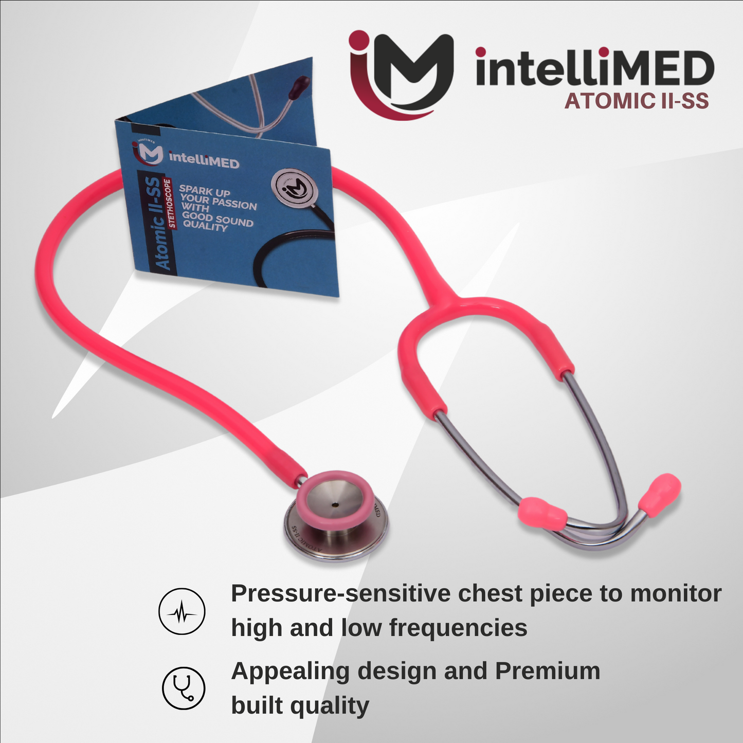 intelliMED Atomic II-SS Stethoscope, Dual head Stainless Steel Stethoscope with enhanced acoustic Clarity, 1 Year Warranty