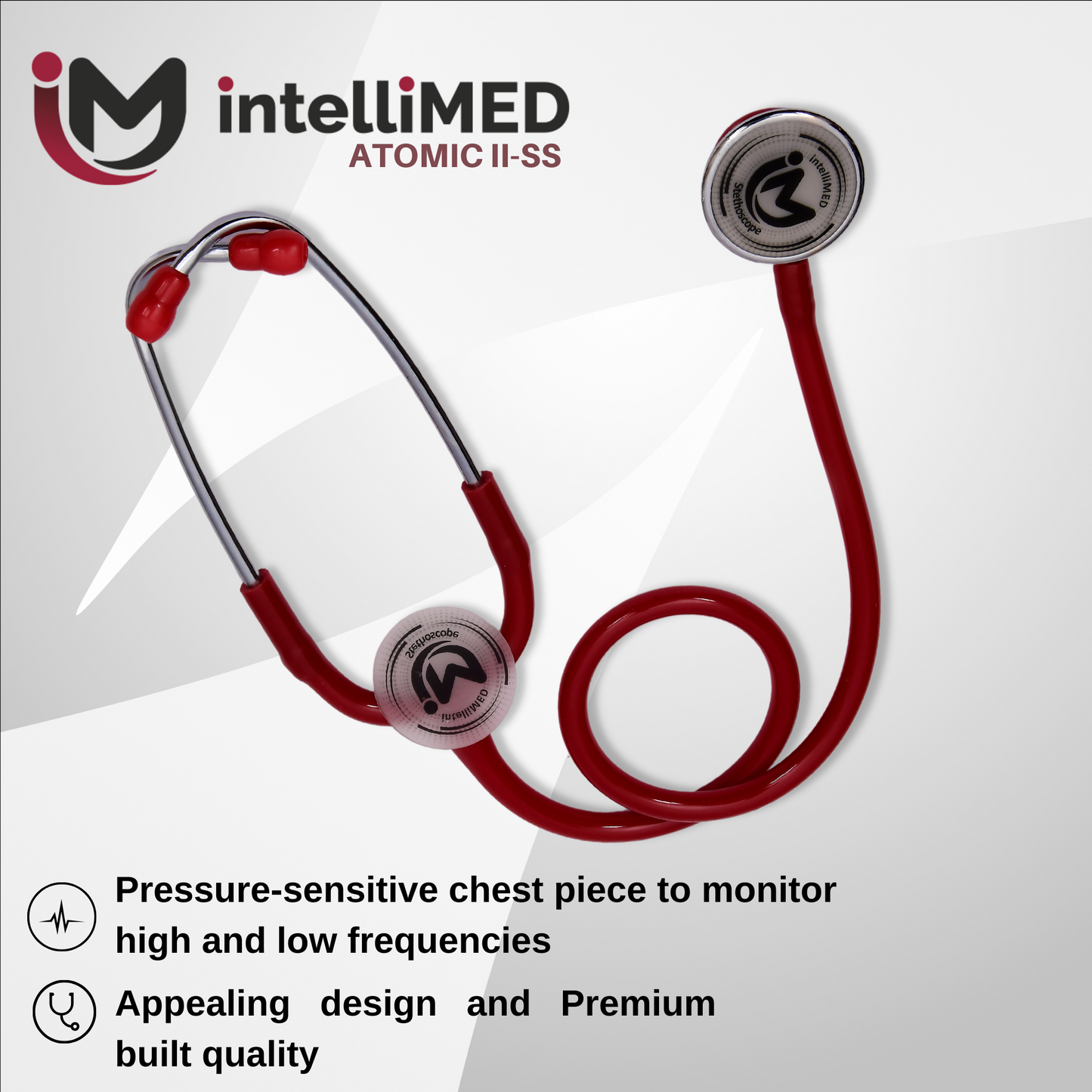 intelliMED Atomic II-SS Stethoscope, Dual head Stainless Steel Stethoscope with enhanced acoustic Clarity, 1 Year Warranty
