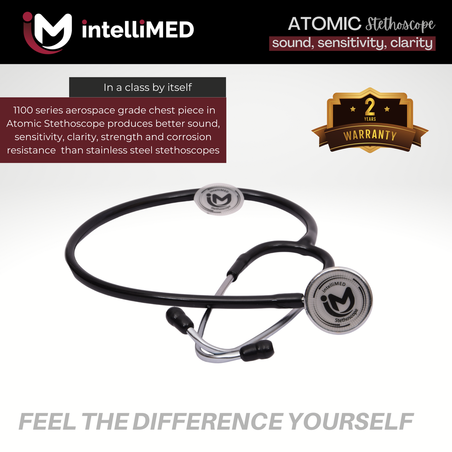 intelliMED Atomic A.L. Stethoscope with Optimal Sound Amplification , 1 Year Warranty