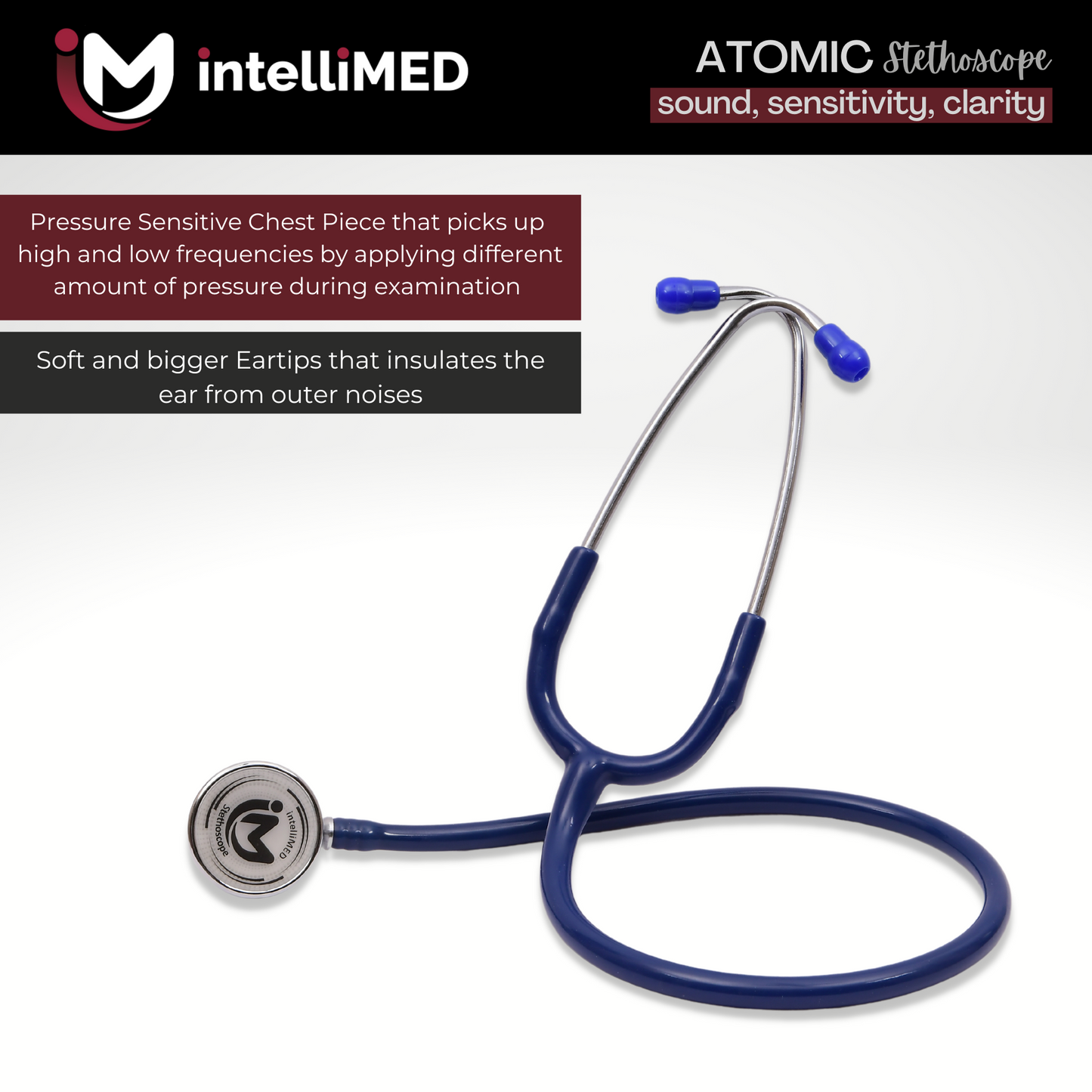 intelliMED Atomic A.L. Stethoscope with Optimal Sound Amplification , 1 Year Warranty