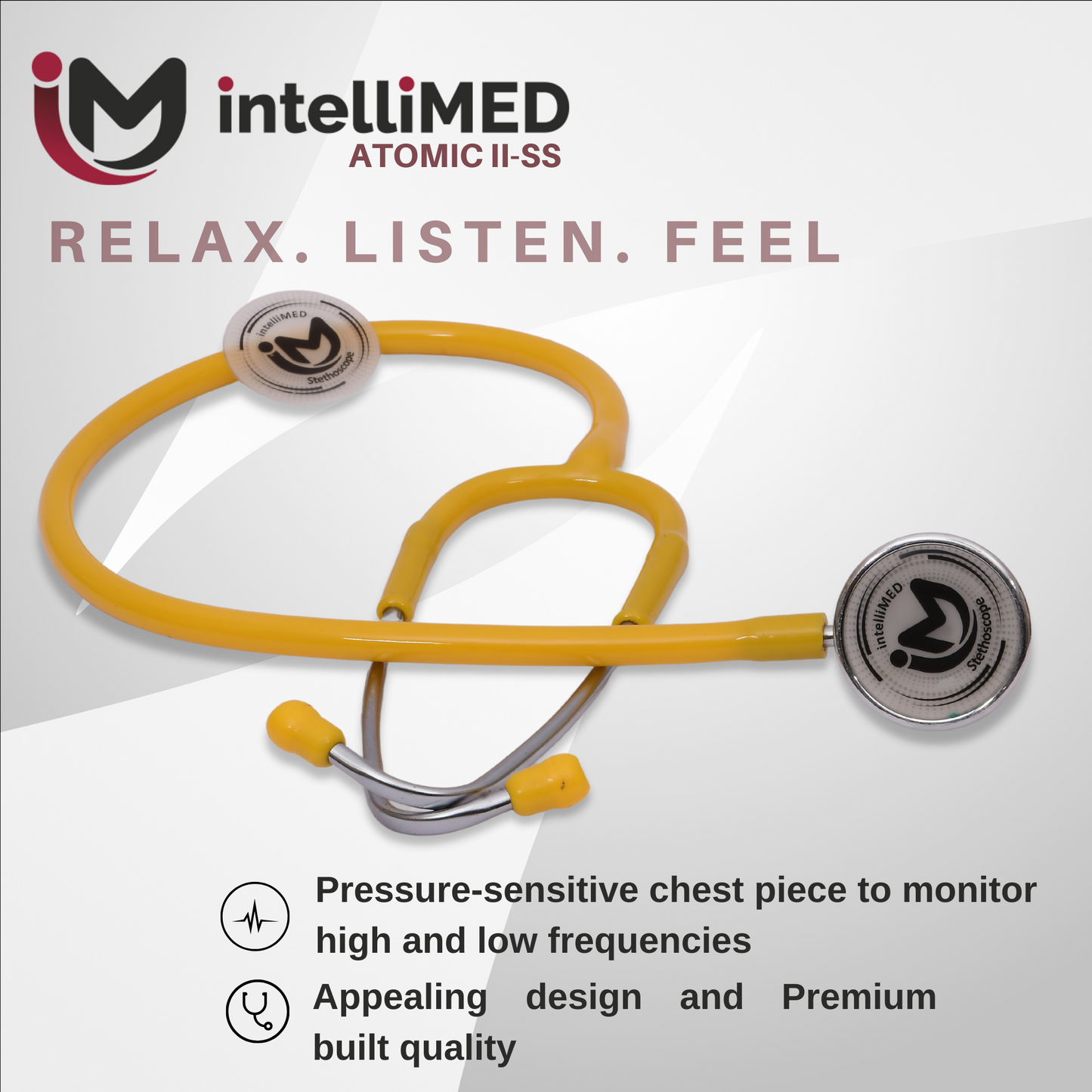 intelliMED Atomic II-SS Stethoscope, Dual head Stainless Steel Stethoscope with enhanced acoustic Clarity, 1 Year Warranty