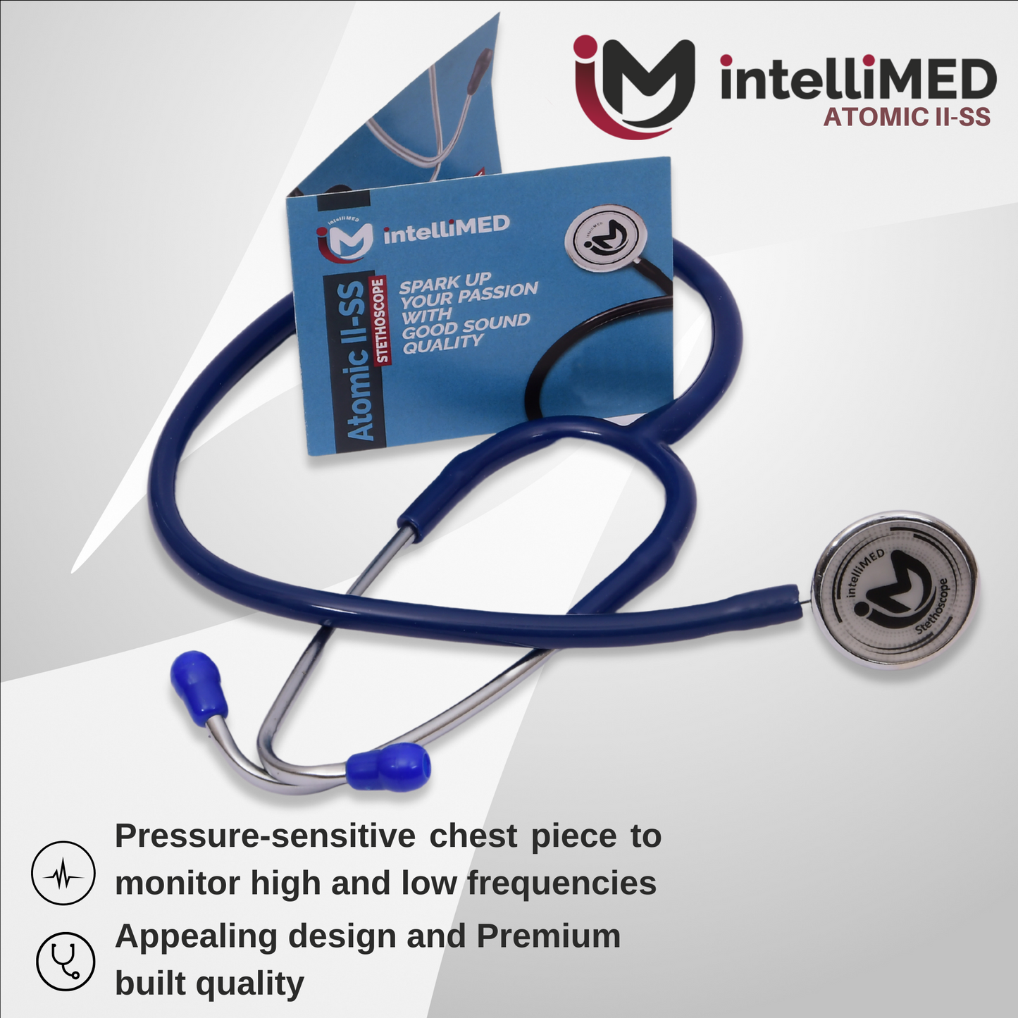 intelliMED Atomic II-SS Stethoscope, Dual head Stainless Steel Stethoscope with enhanced acoustic Clarity, 1 Year Warranty