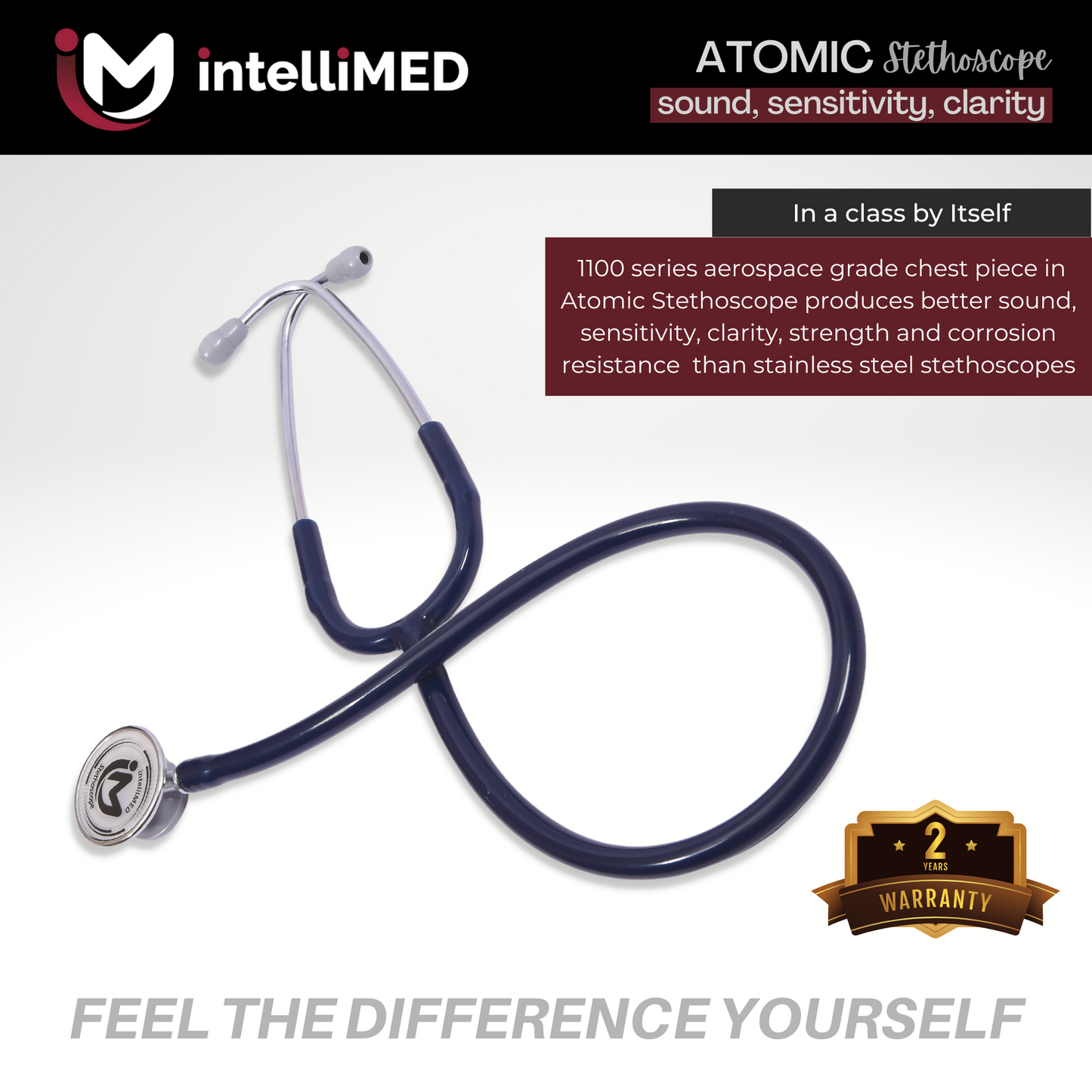 intelliMED Atomic A.L. Stethoscope with Optimal Sound Amplification , 1 Year Warranty