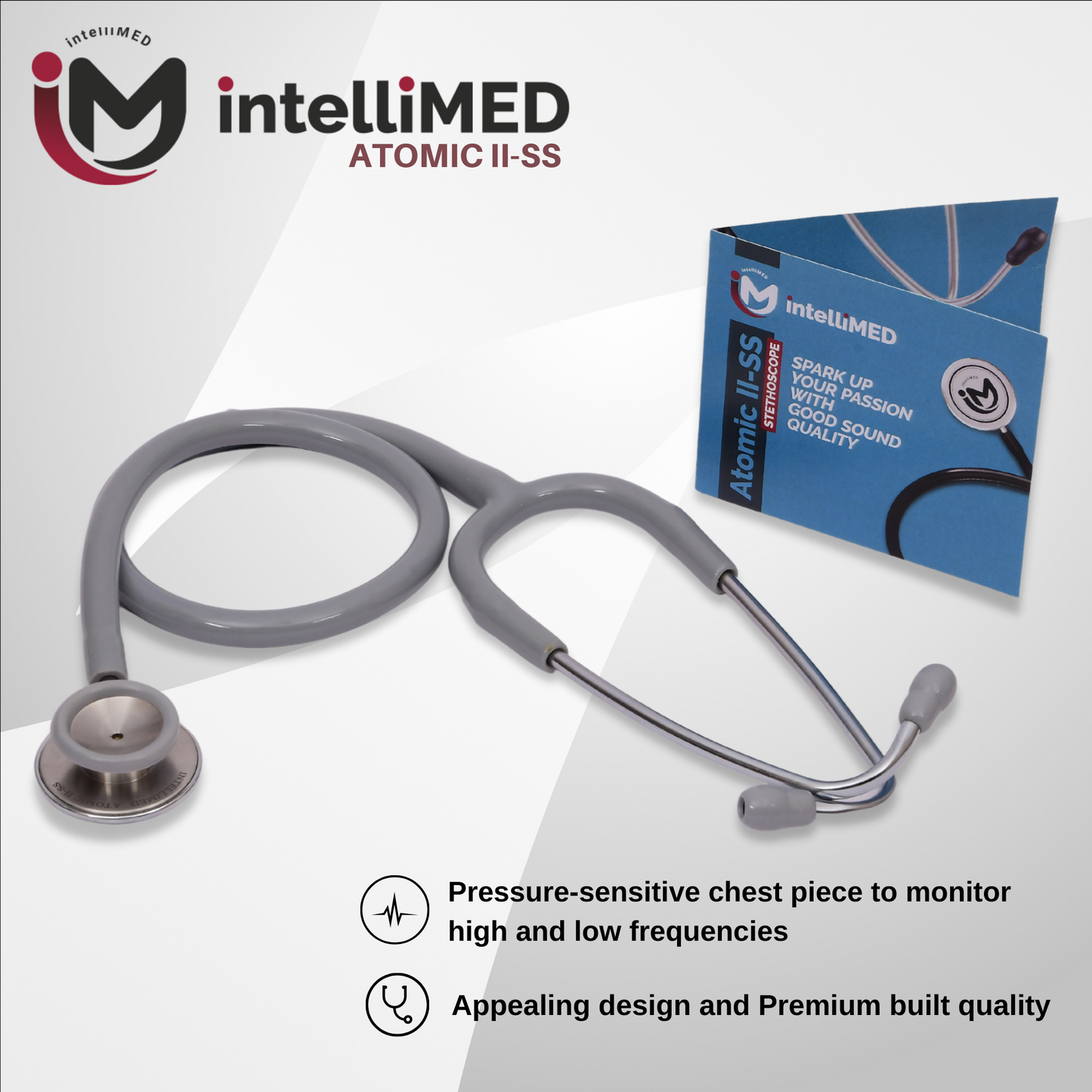 intelliMED Atomic II-SS Stethoscope, Dual head Stainless Steel Stethoscope with enhanced acoustic Clarity, 1 Year Warranty