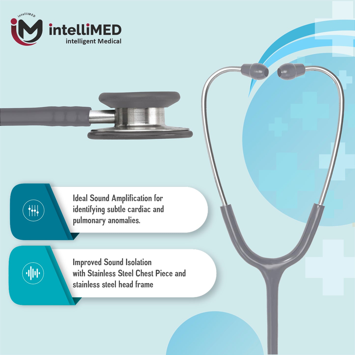 intelliMED Evolv II Stainess Steel Stethoscope with enhanced acoustic Clarity, 1 Year Warranty