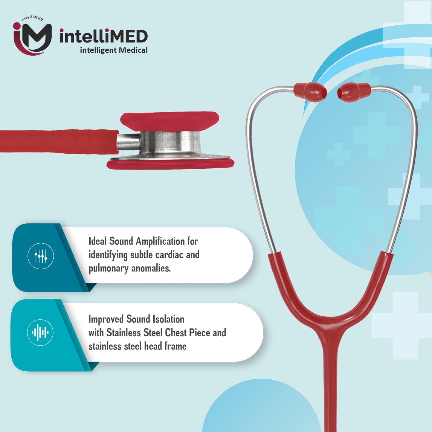 intelliMED Evolv II Stainess Steel Stethoscope with enhanced acoustic Clarity, 1 Year Warranty