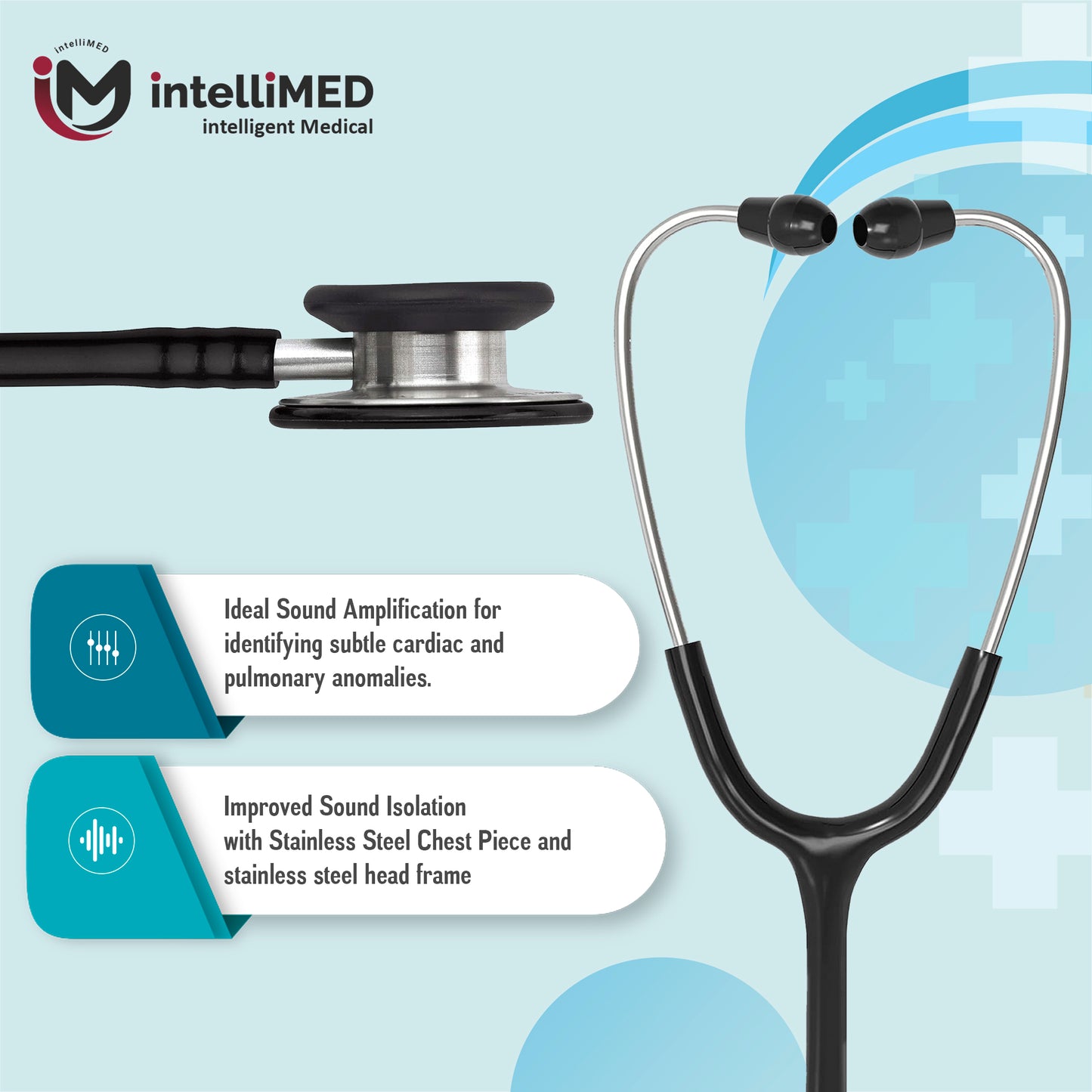 intelliMED Evolv II Stainess Steel Stethoscope with enhanced acoustic Clarity, 1 Year Warranty