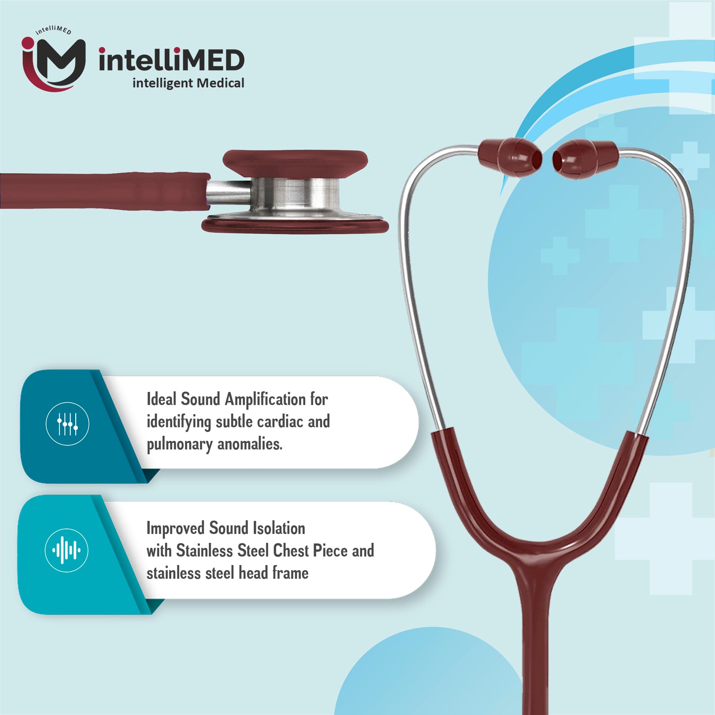 intelliMED Evolv II Stainess Steel Stethoscope with enhanced acoustic Clarity, 1 Year Warranty