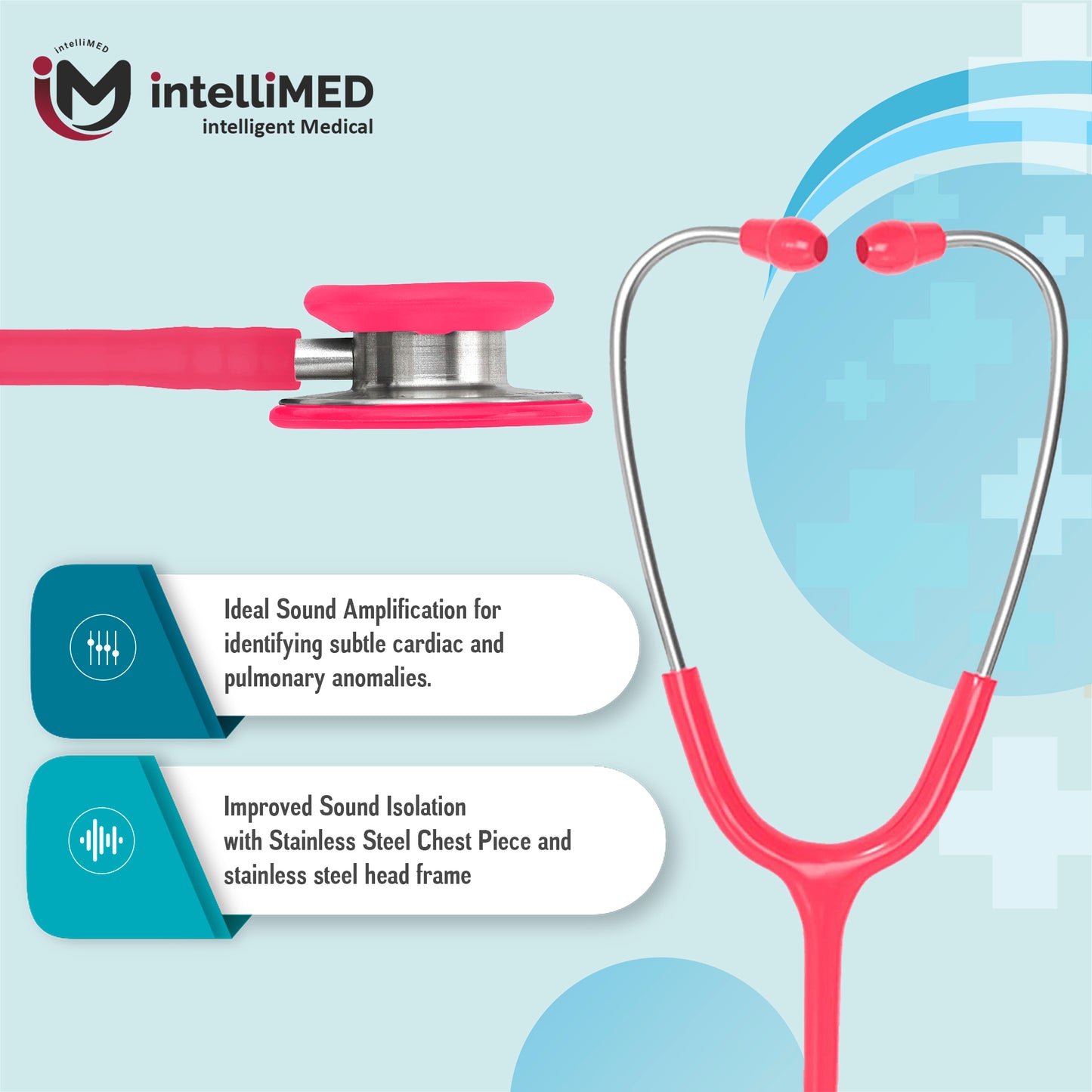 intelliMED Evolv II Stainess Steel Stethoscope with enhanced acoustic Clarity, 1 Year Warranty