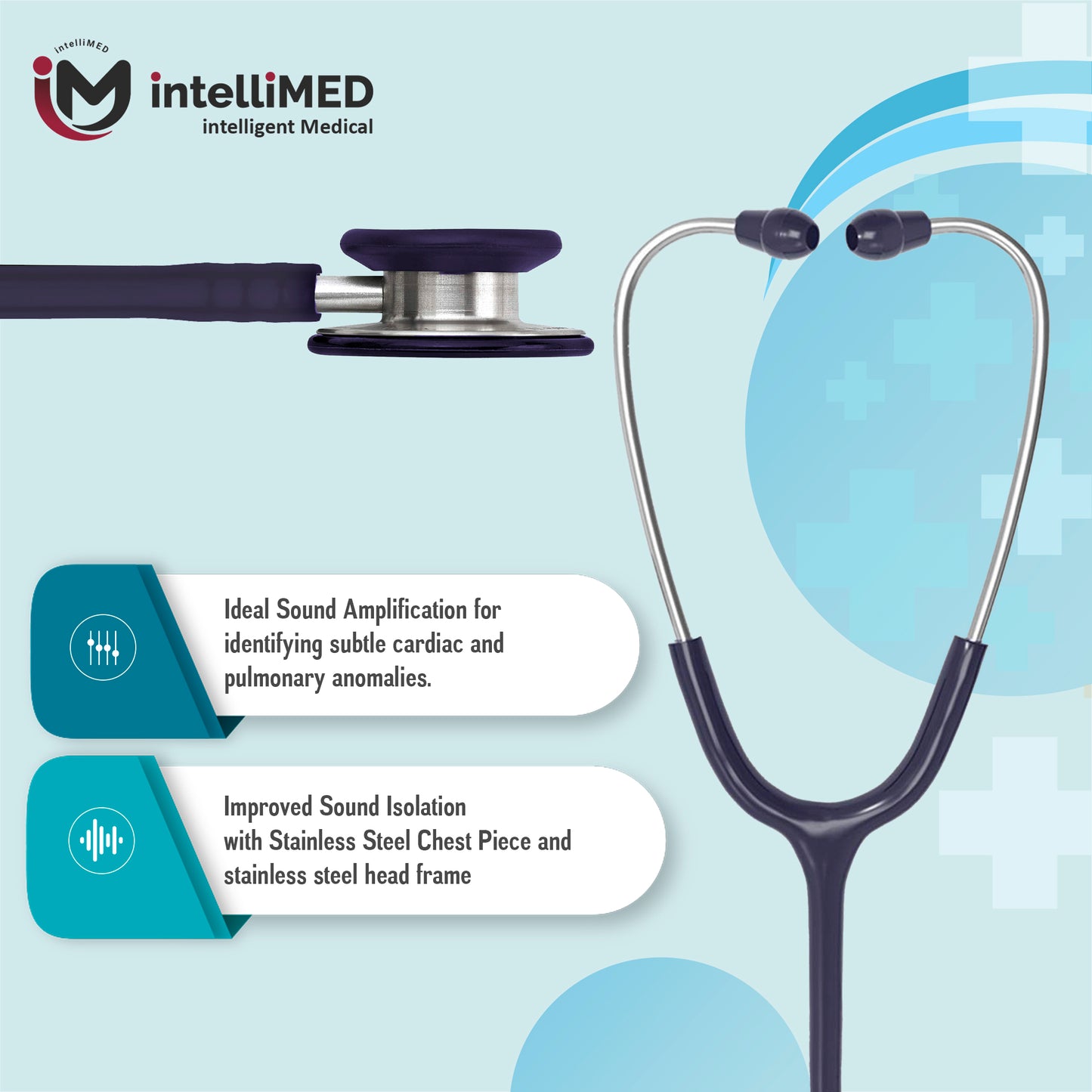 intelliMED Evolv II Stainess Steel Stethoscope with enhanced acoustic Clarity, 1 Year Warranty