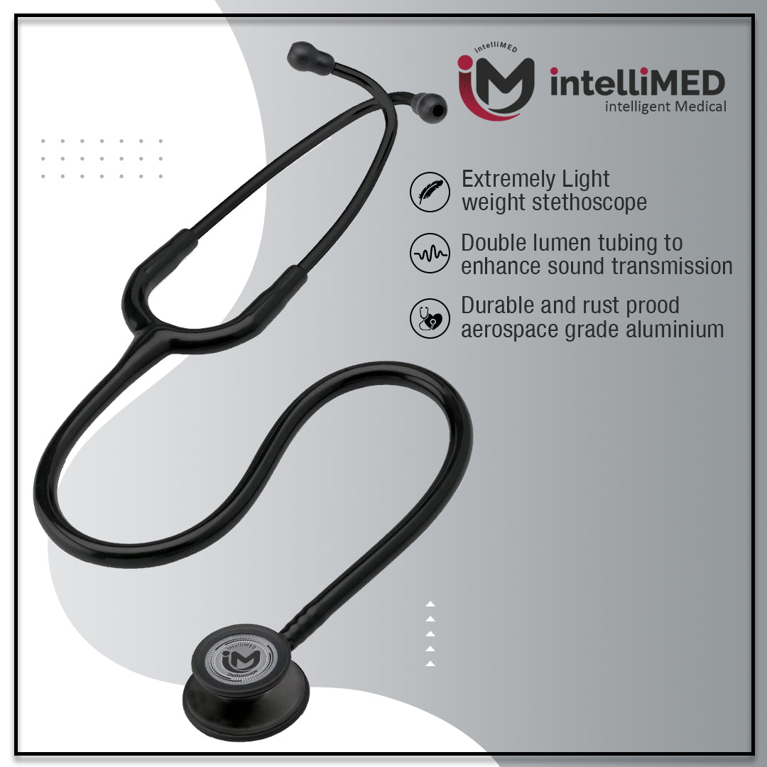 intelliMED Evolv Duo Matte Black Finish Stethoscope, Featherweight Stethoscope with Dynamic Acoustic Response, 1 Year Warranty