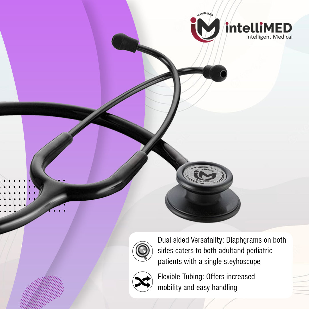 intelliMED Evolv Duo Matte Black Finish Stethoscope, Featherweight Stethoscope with Dynamic Acoustic Response, 1 Year Warranty