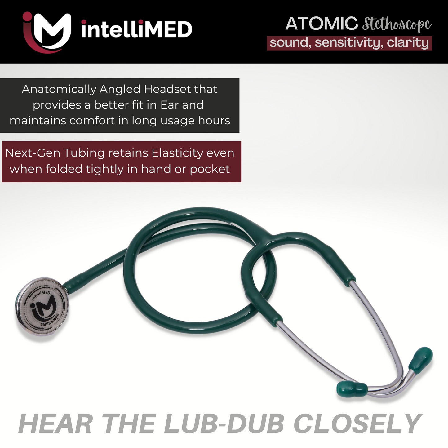 intelliMED Atomic A.L. Stethoscope with Optimal Sound Amplification , 1 Year Warranty