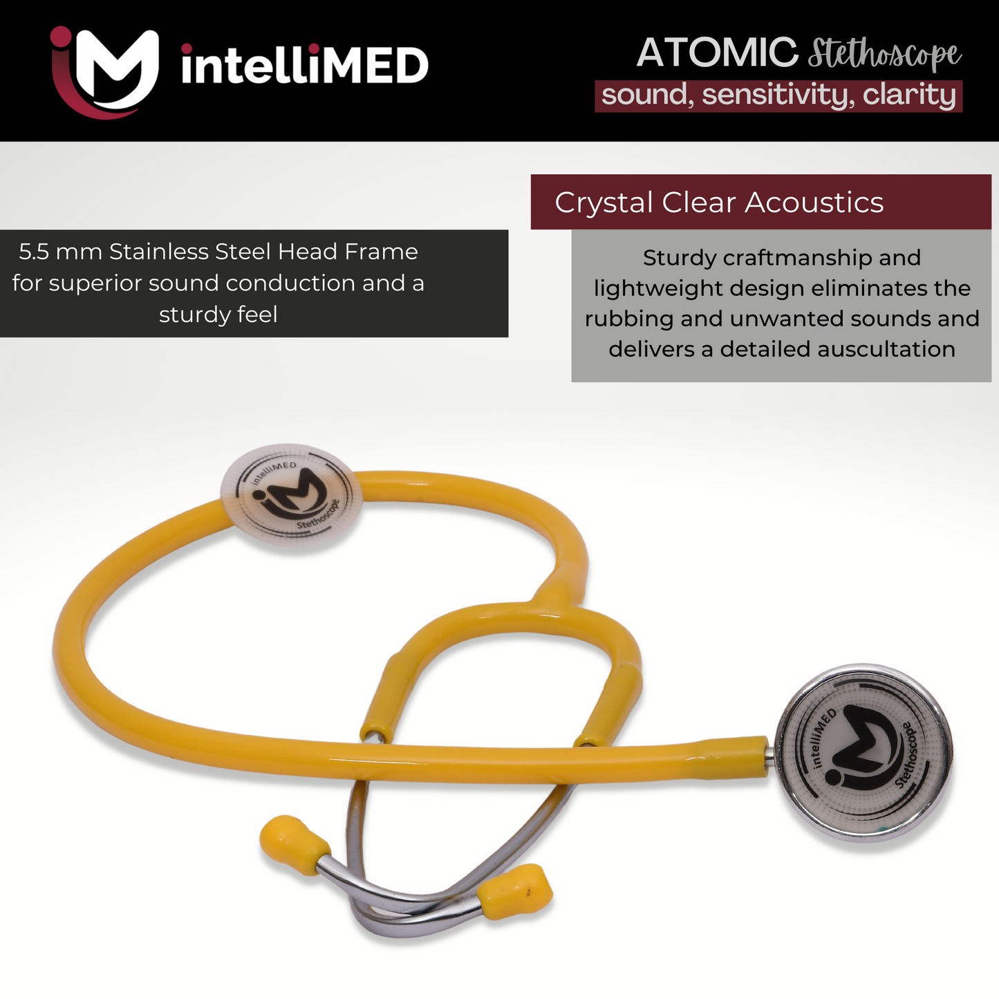 intelliMED Atomic A.L. Stethoscope with Optimal Sound Amplification , 1 Year Warranty