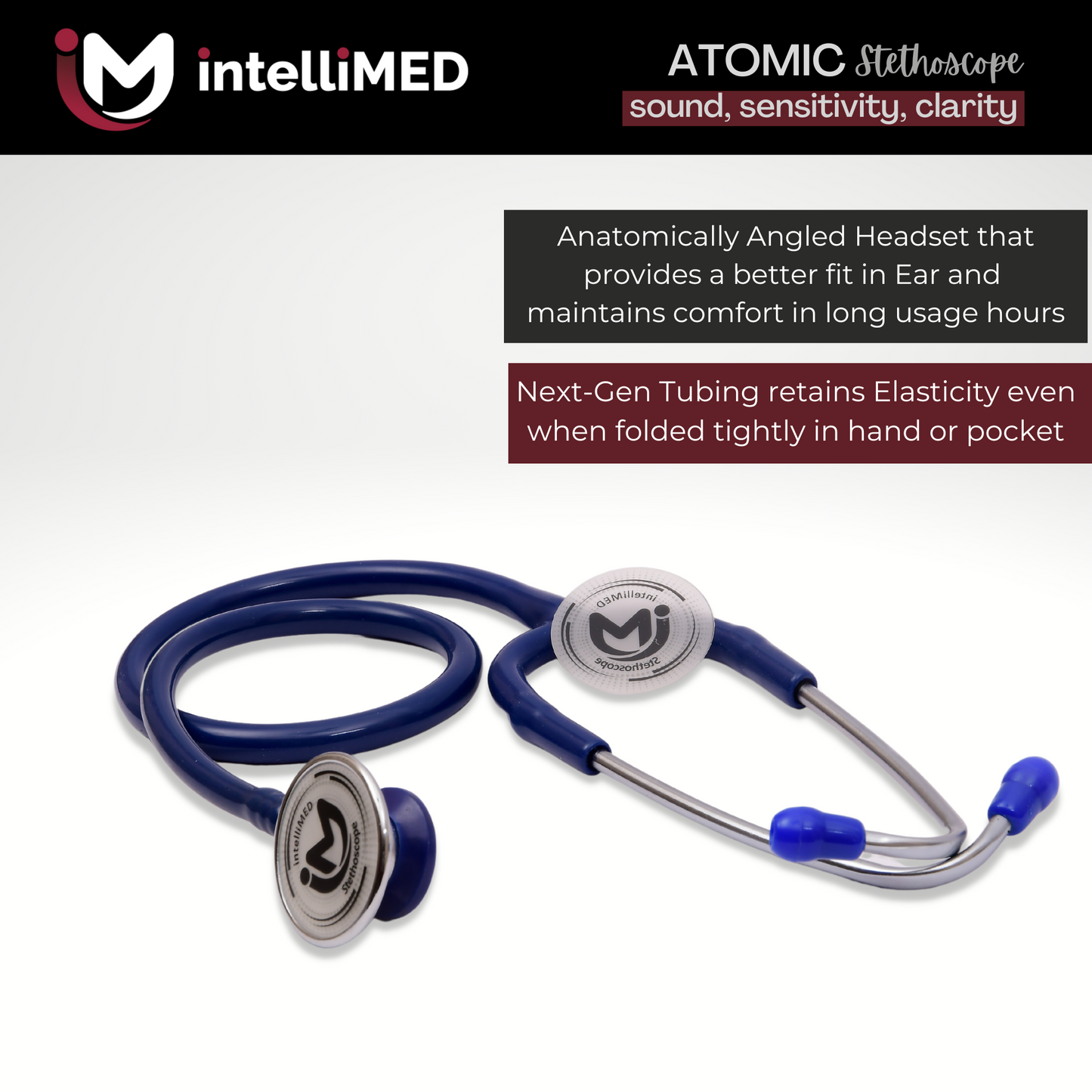 intelliMED Atomic A.L. Stethoscope with Optimal Sound Amplification , 1 Year Warranty