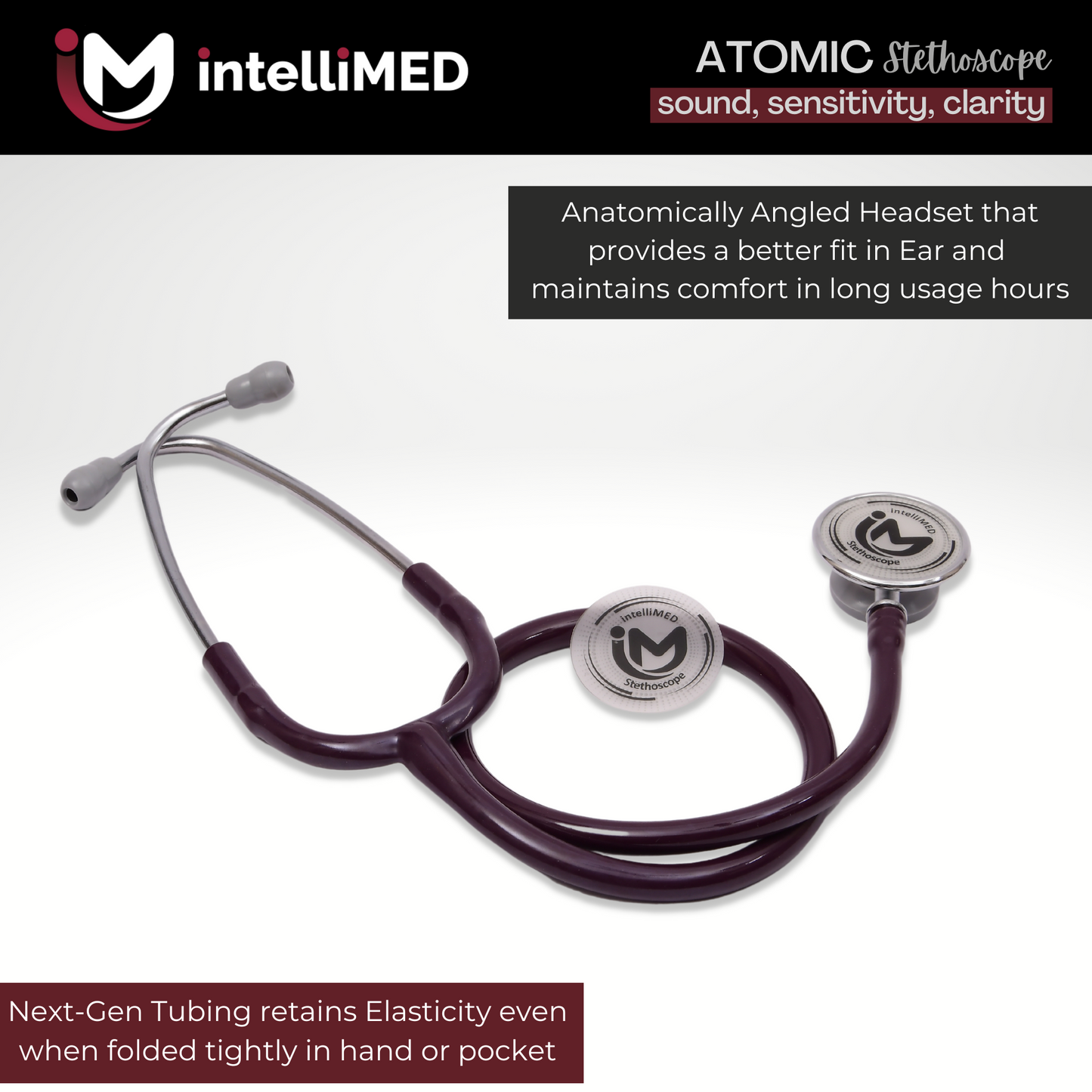 intelliMED Atomic A.L. Stethoscope with Optimal Sound Amplification , 1 Year Warranty