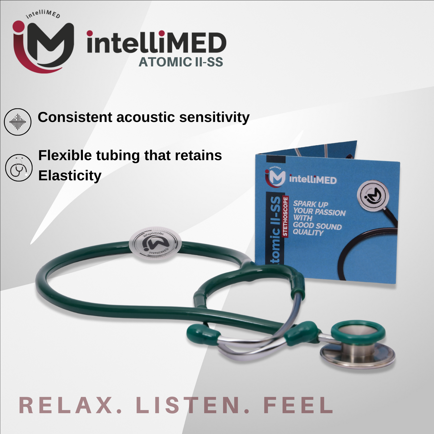 intelliMED Atomic II-SS Stethoscope, Dual head Stainless Steel Stethoscope with enhanced acoustic Clarity, 1 Year Warranty