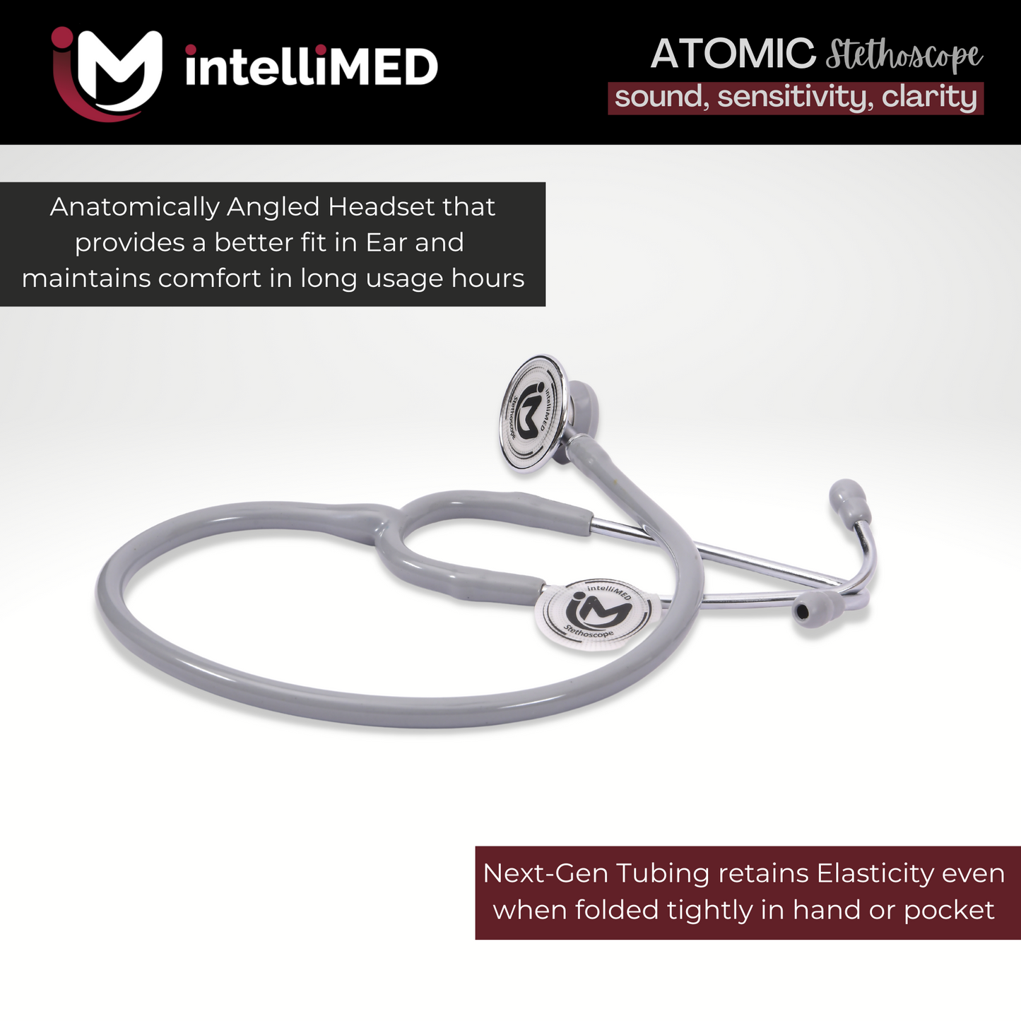 intelliMED Atomic A.L. Stethoscope with Optimal Sound Amplification , 1 Year Warranty