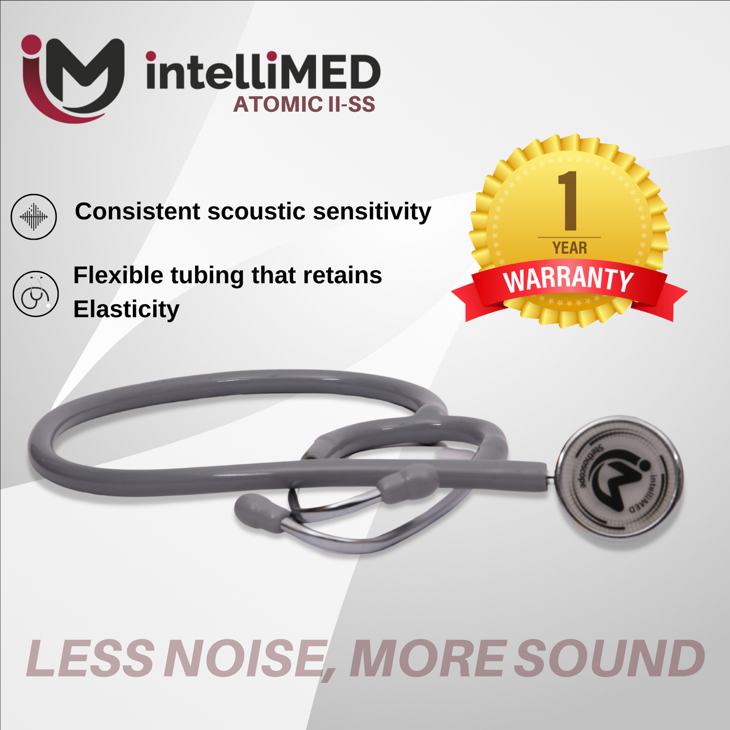 intelliMED Atomic II-SS Stethoscope, Dual head Stainless Steel Stethoscope with enhanced acoustic Clarity, 1 Year Warranty
