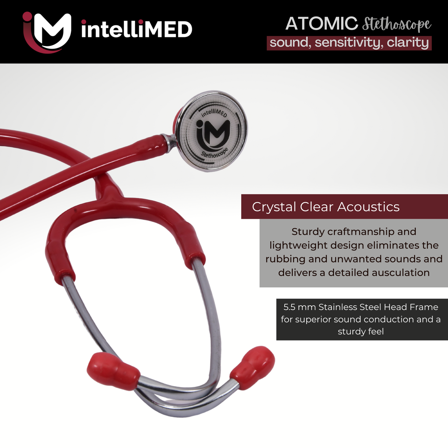 intelliMED Atomic A.L. Stethoscope with Optimal Sound Amplification , 1 Year Warranty
