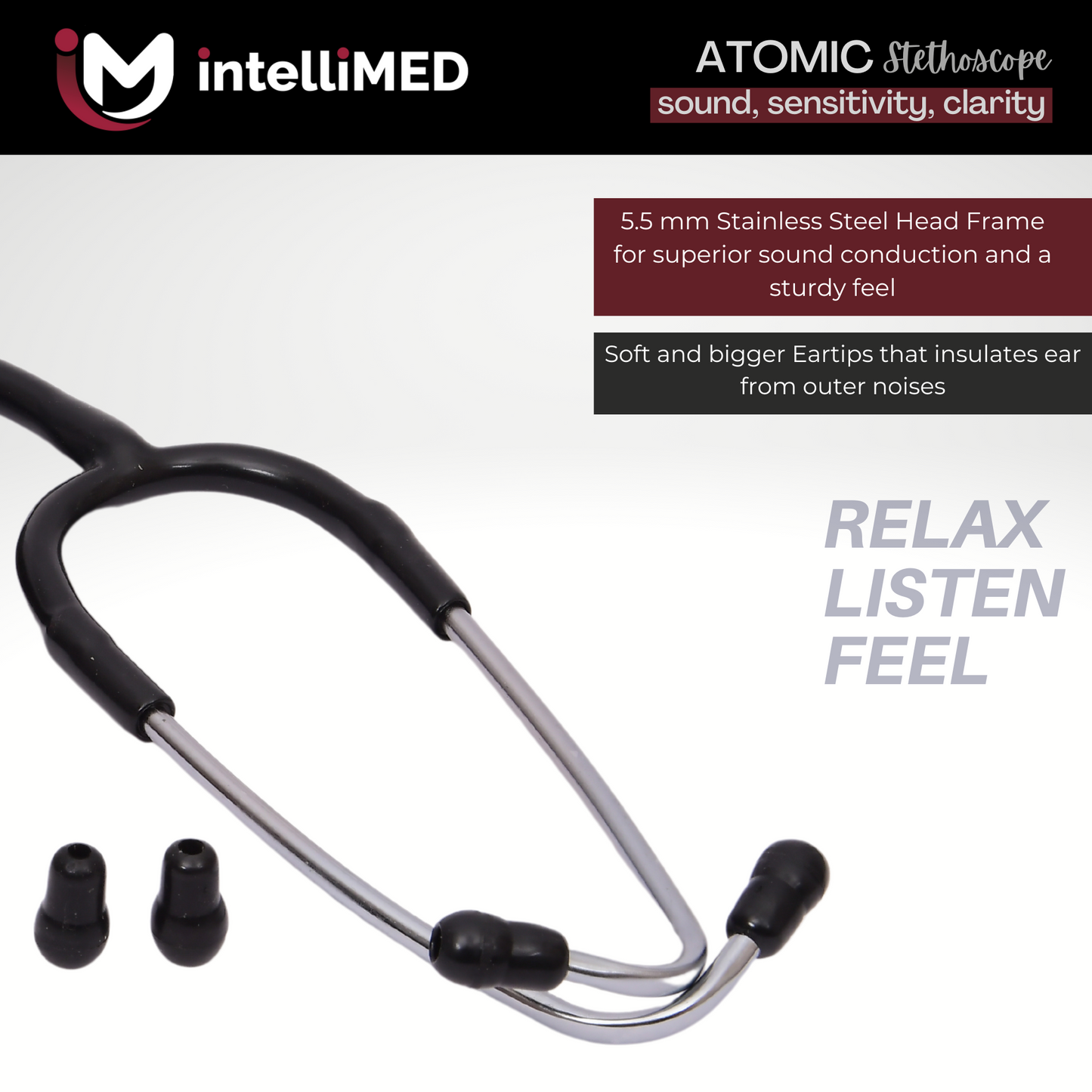 intelliMED Atomic A.L. Stethoscope with Optimal Sound Amplification , 1 Year Warranty