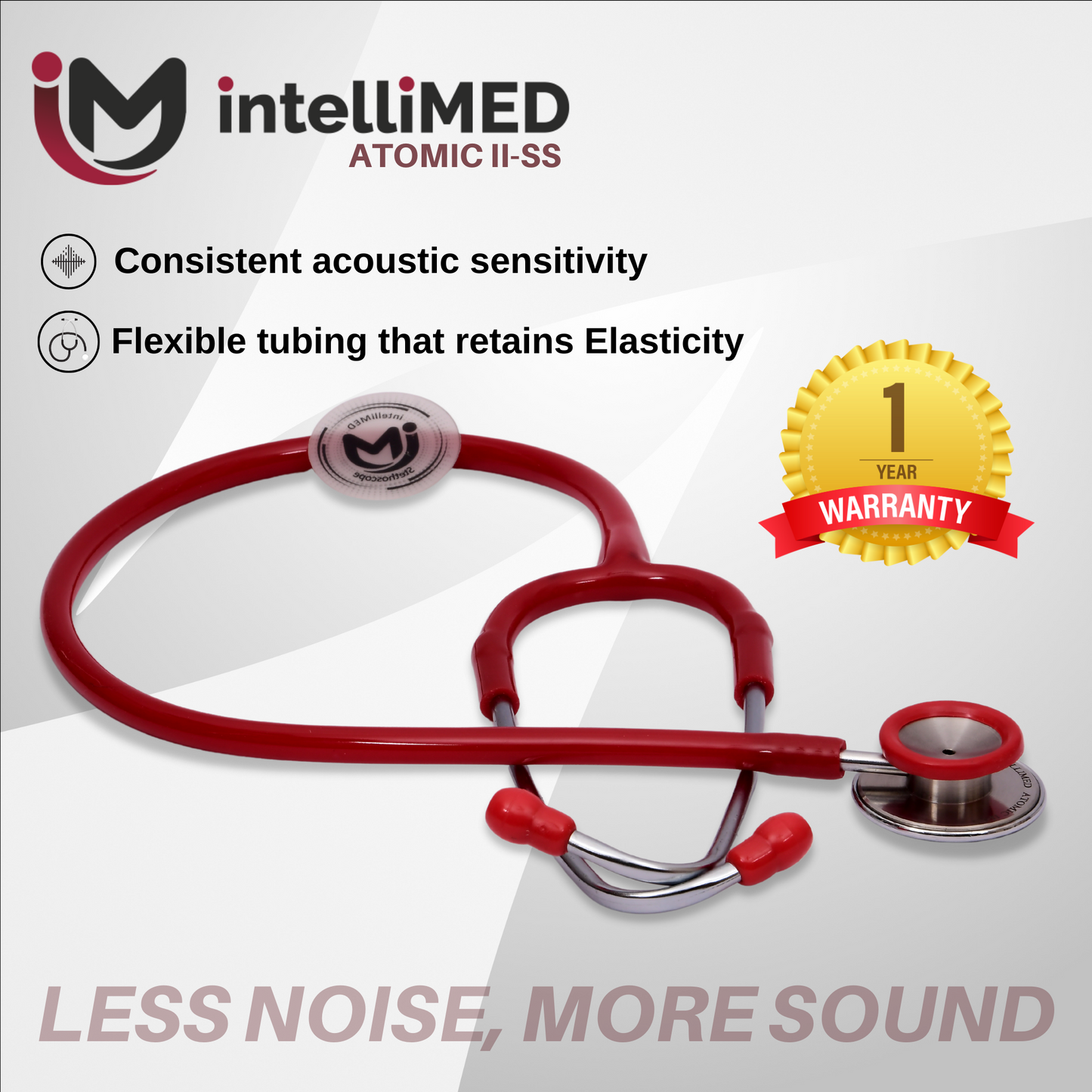 intelliMED Atomic II-SS Stethoscope, Dual head Stainless Steel Stethoscope with enhanced acoustic Clarity, 1 Year Warranty