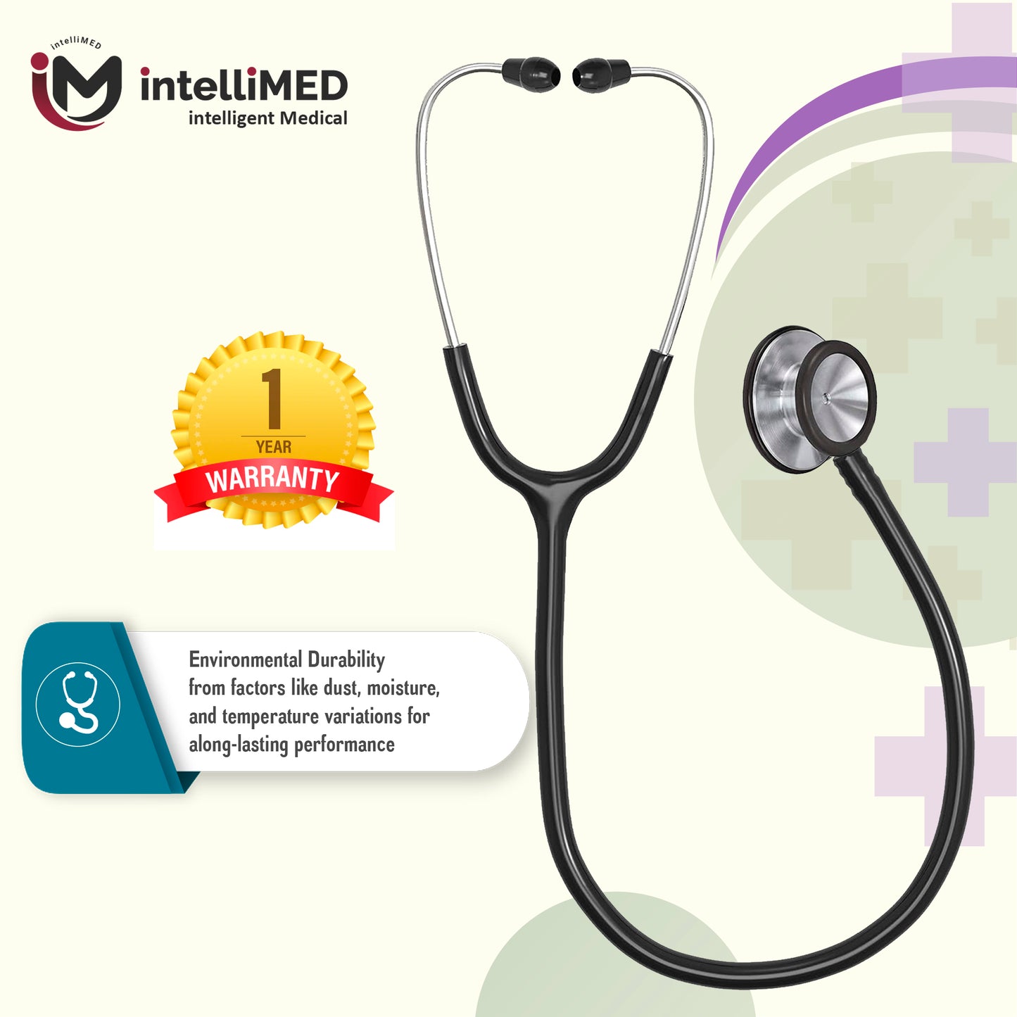 intelliMED Evolv II Stainess Steel Stethoscope with enhanced acoustic Clarity, 1 Year Warranty