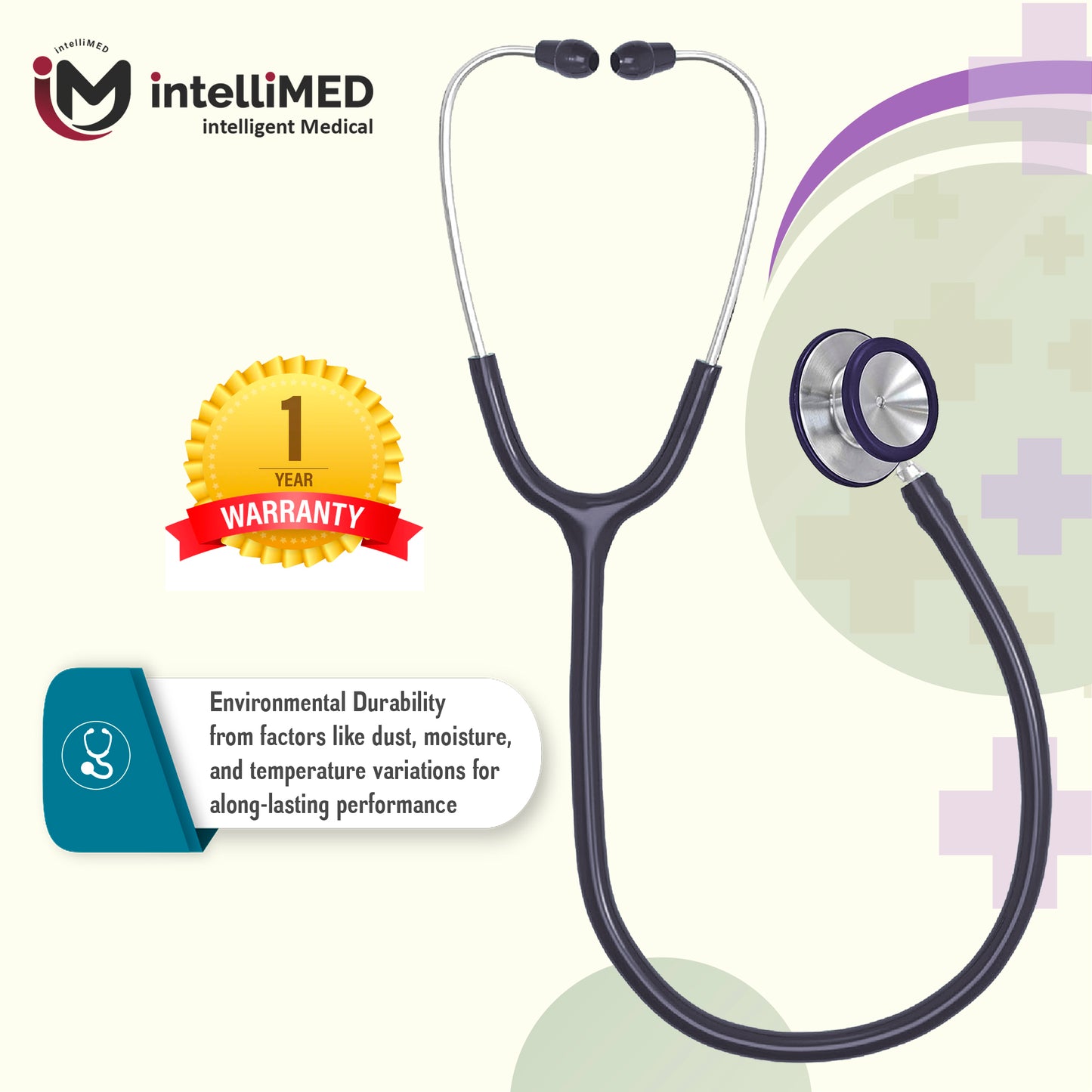 intelliMED Evolv II Stainess Steel Stethoscope with enhanced acoustic Clarity, 1 Year Warranty