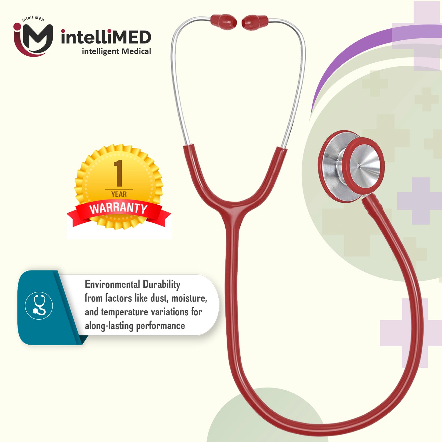 intelliMED Evolv II Stainess Steel Stethoscope with enhanced acoustic Clarity, 1 Year Warranty