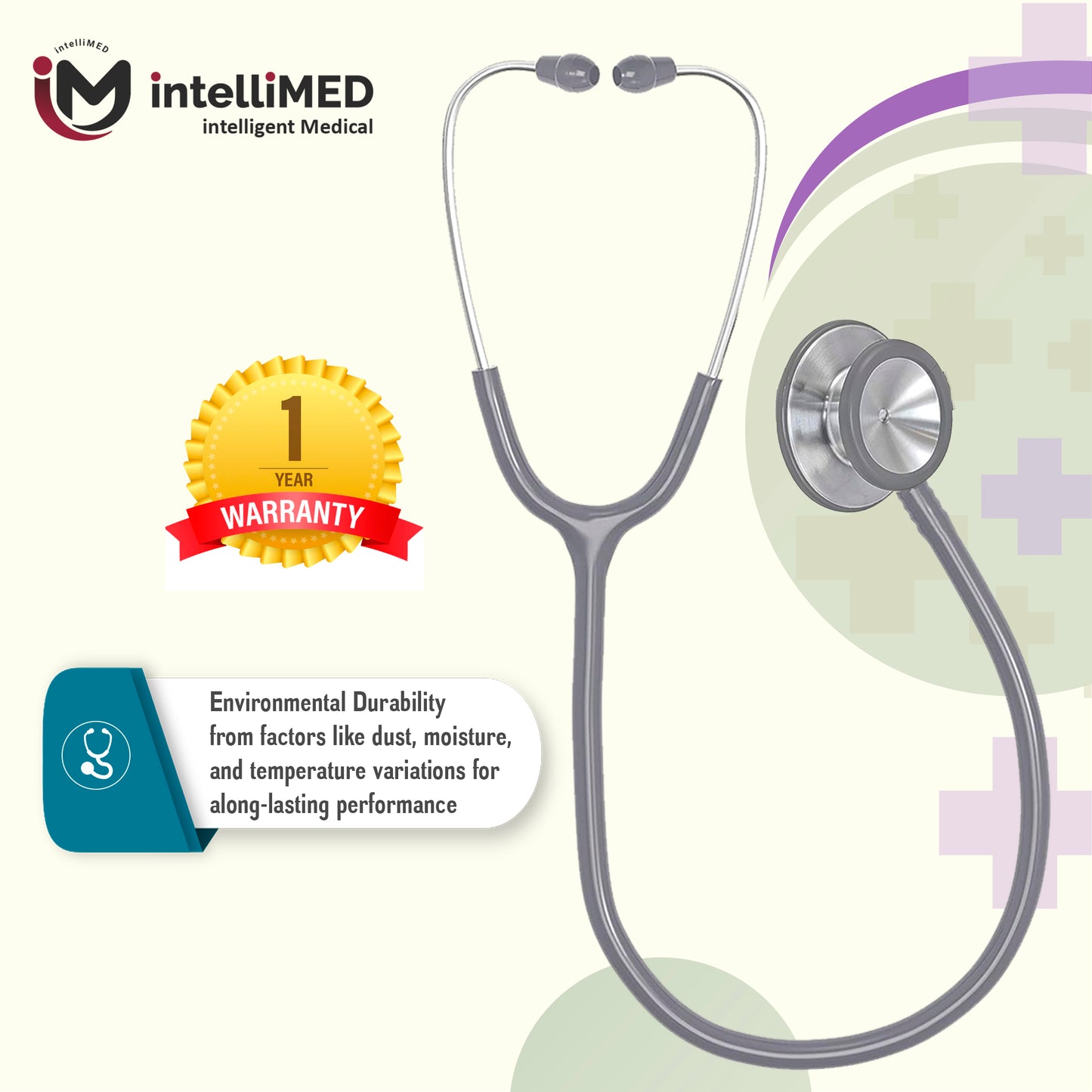 intelliMED Evolv II Stainess Steel Stethoscope with enhanced acoustic Clarity, 1 Year Warranty