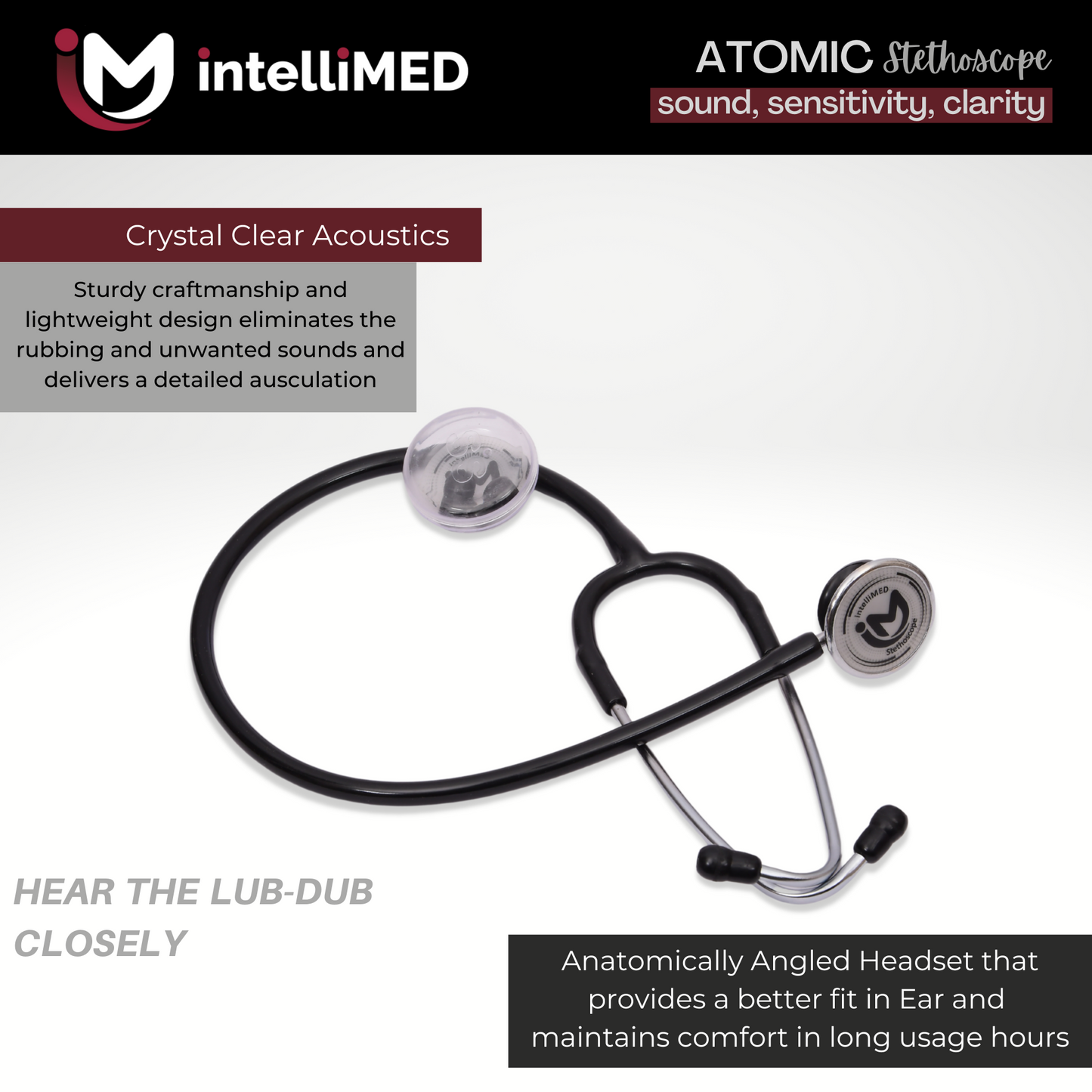 intelliMED Atomic A.L. Stethoscope with Optimal Sound Amplification , 1 Year Warranty