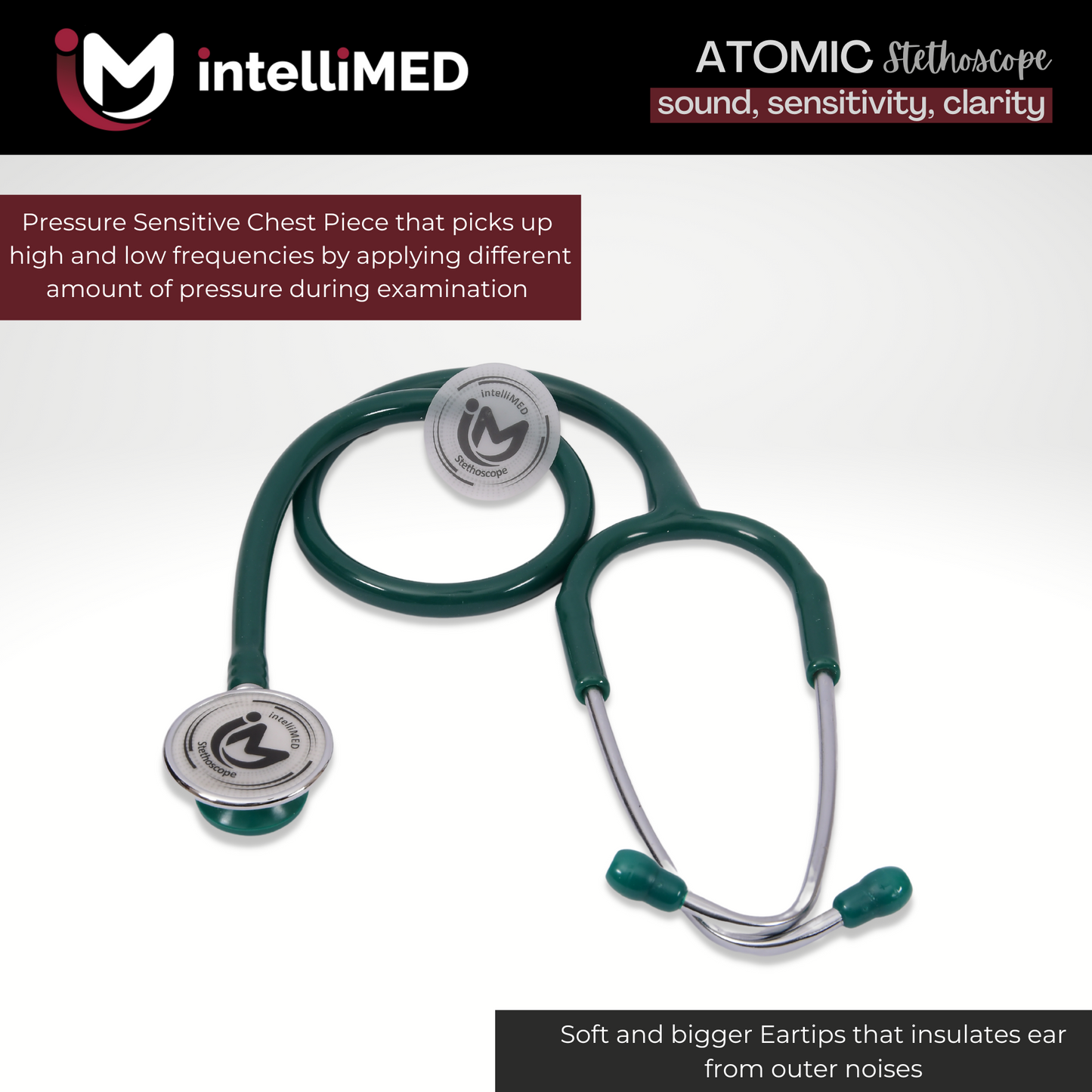 intelliMED Atomic A.L. Stethoscope with Optimal Sound Amplification , 1 Year Warranty