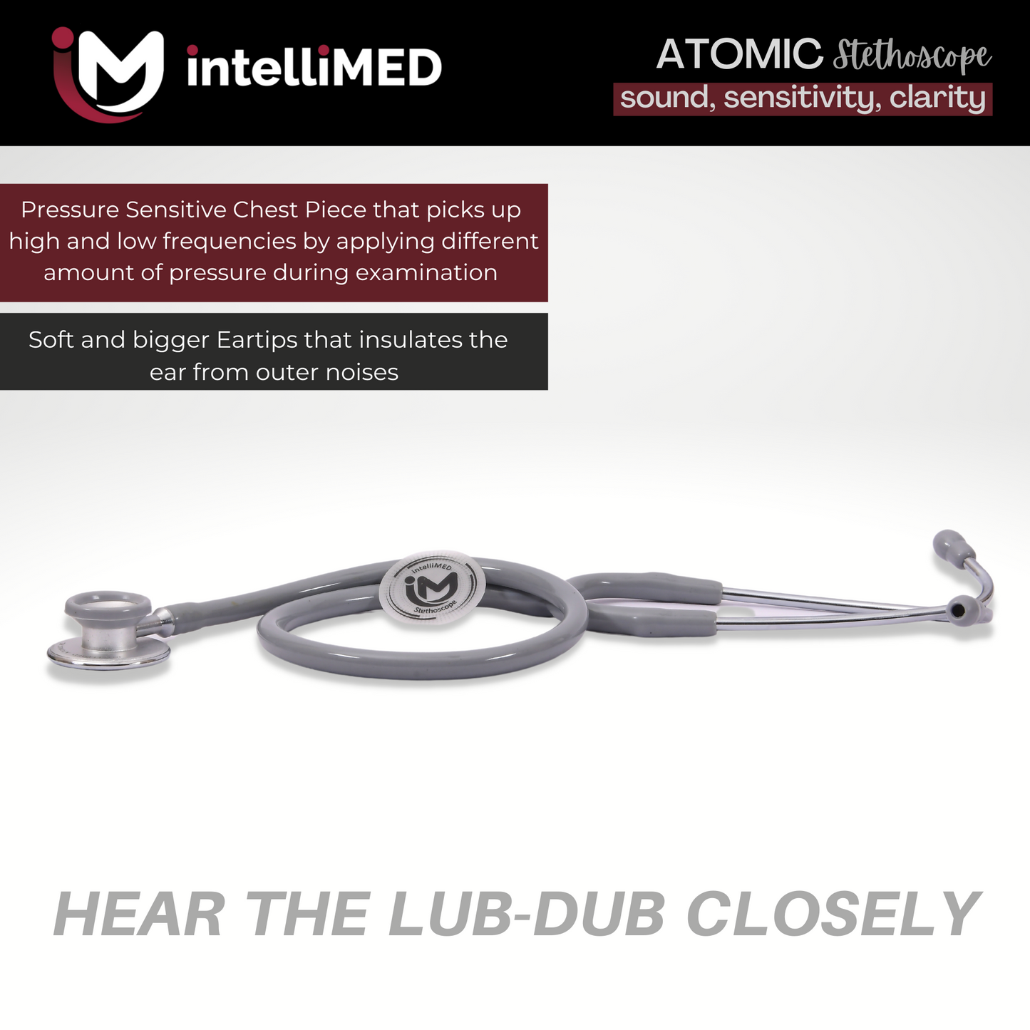 intelliMED Atomic A.L. Stethoscope with Optimal Sound Amplification , 1 Year Warranty