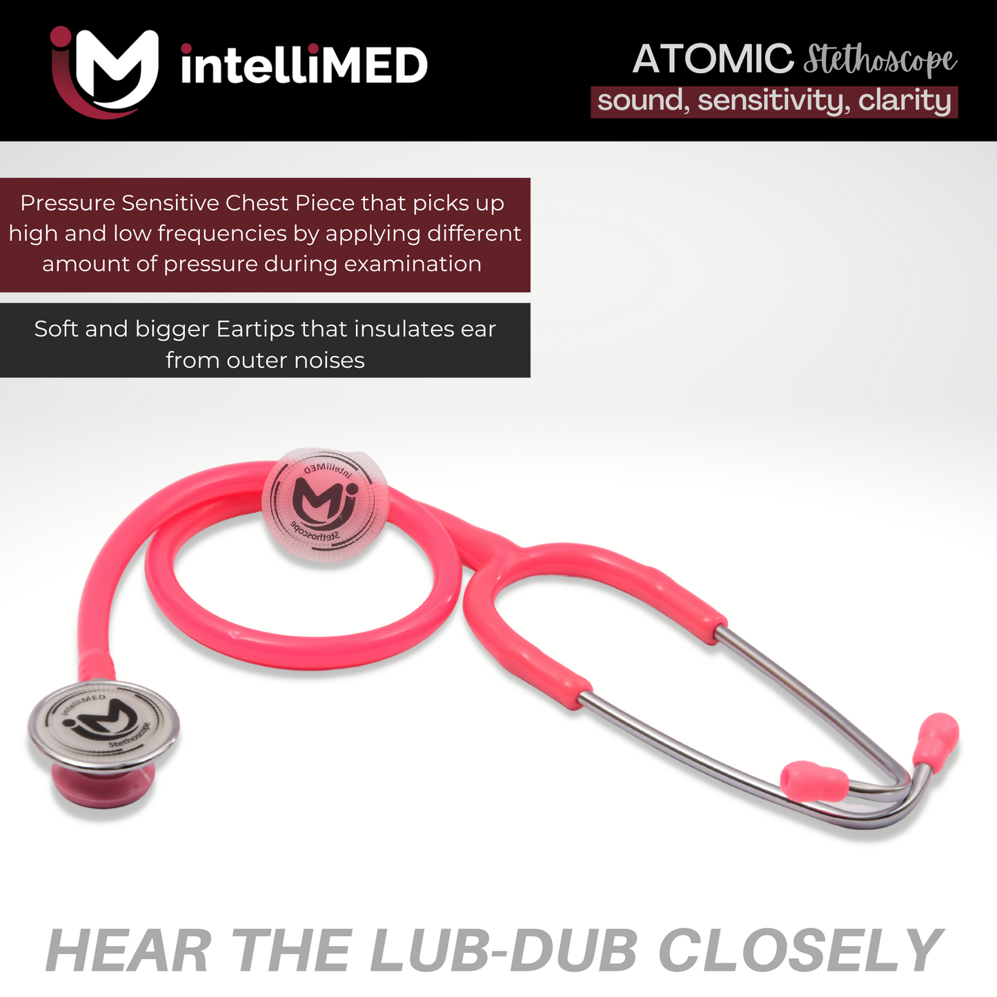intelliMED Atomic A.L. Stethoscope with Optimal Sound Amplification , 1 Year Warranty