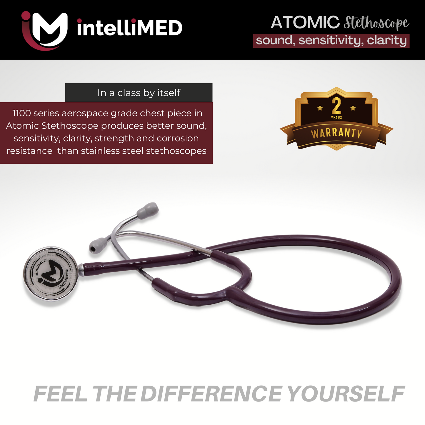 intelliMED Atomic A.L. Stethoscope with Optimal Sound Amplification , 1 Year Warranty