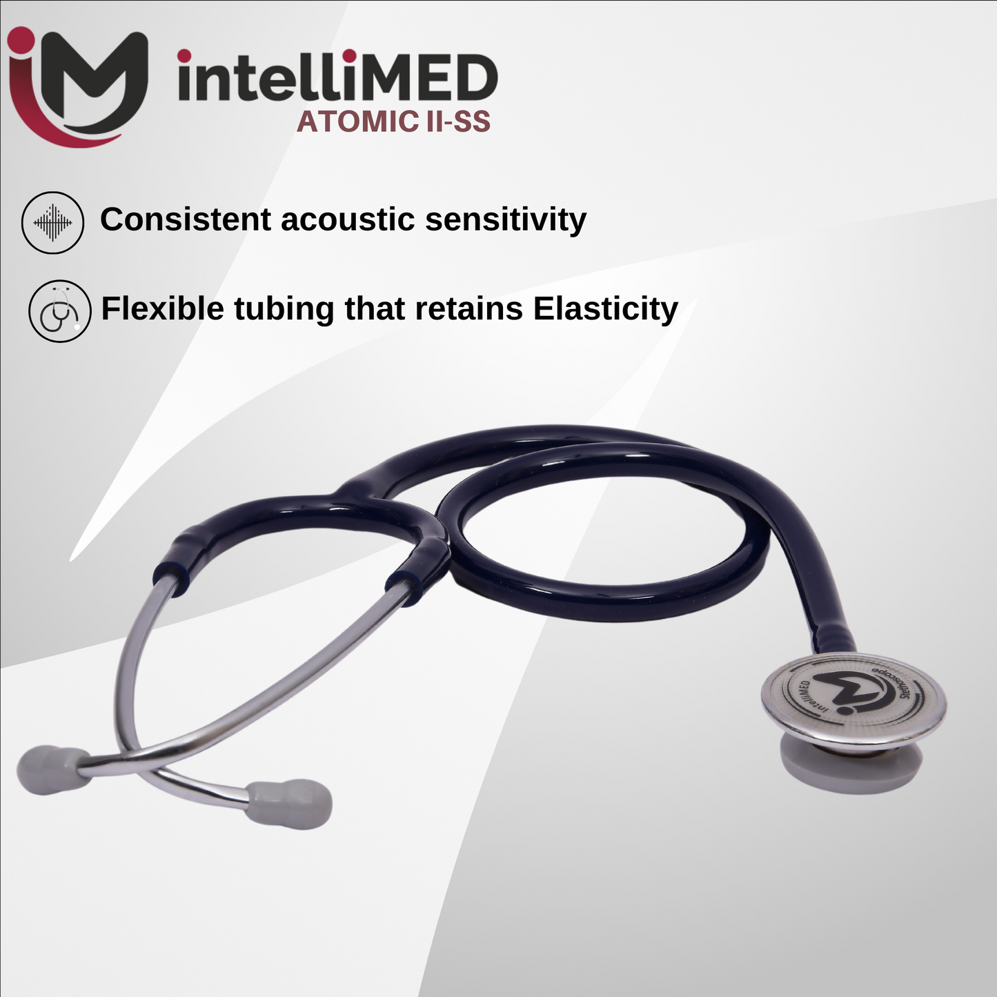 intelliMED Atomic II-SS Stethoscope, Dual head Stainless Steel Stethoscope with enhanced acoustic Clarity, 1 Year Warranty