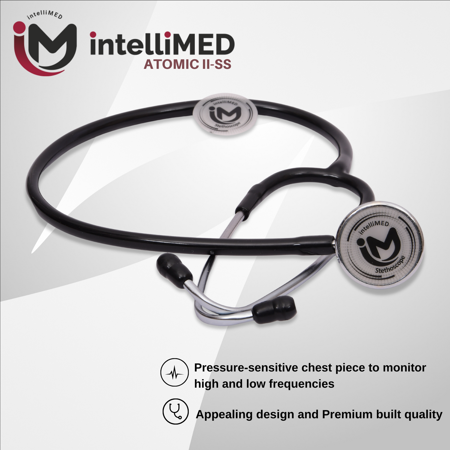 intelliMED Atomic II-SS Stethoscope, Dual head Stainless Steel Stethoscope with enhanced acoustic Clarity, 1 Year Warranty