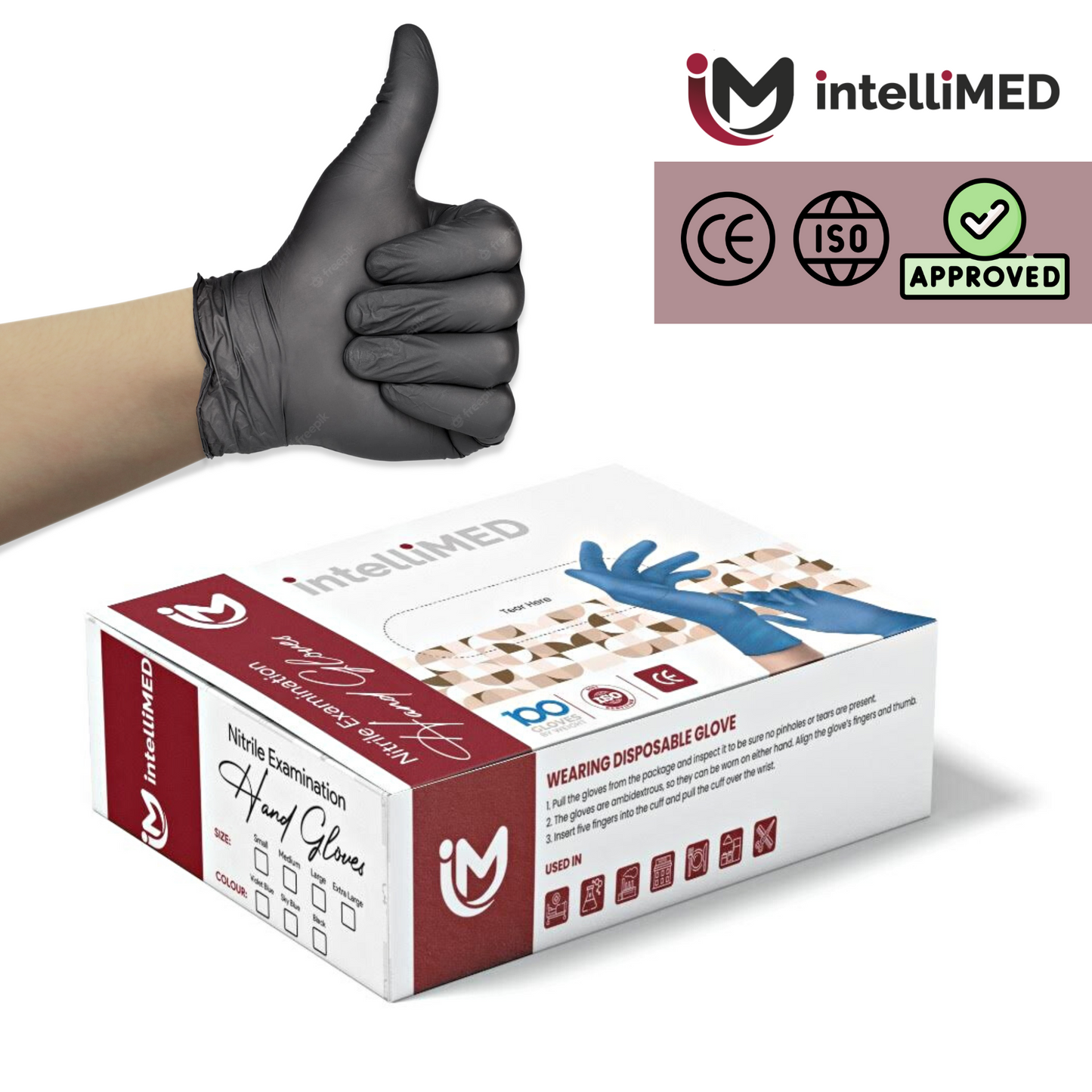 intelliMED Powder Free Nitirle Exam Gloves ( Black Color )