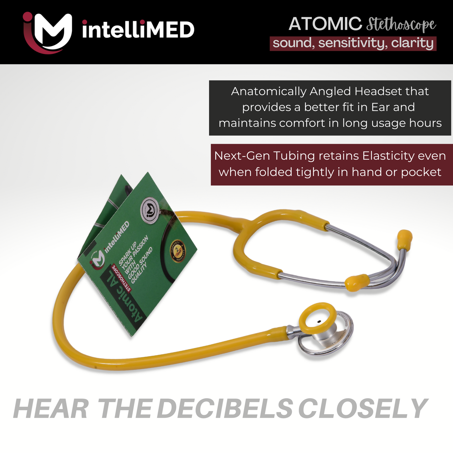 intelliMED Atomic A.L. Stethoscope with Optimal Sound Amplification , 1 Year Warranty