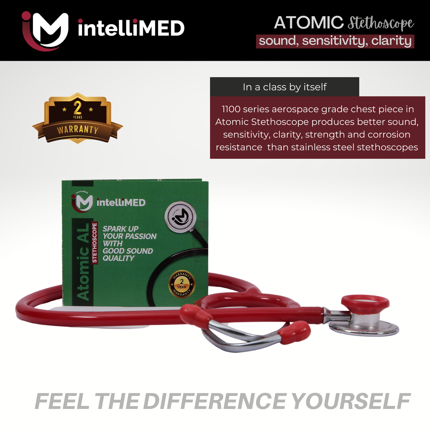 intelliMED Atomic A.L. Stethoscope with Optimal Sound Amplification , 1 Year Warranty