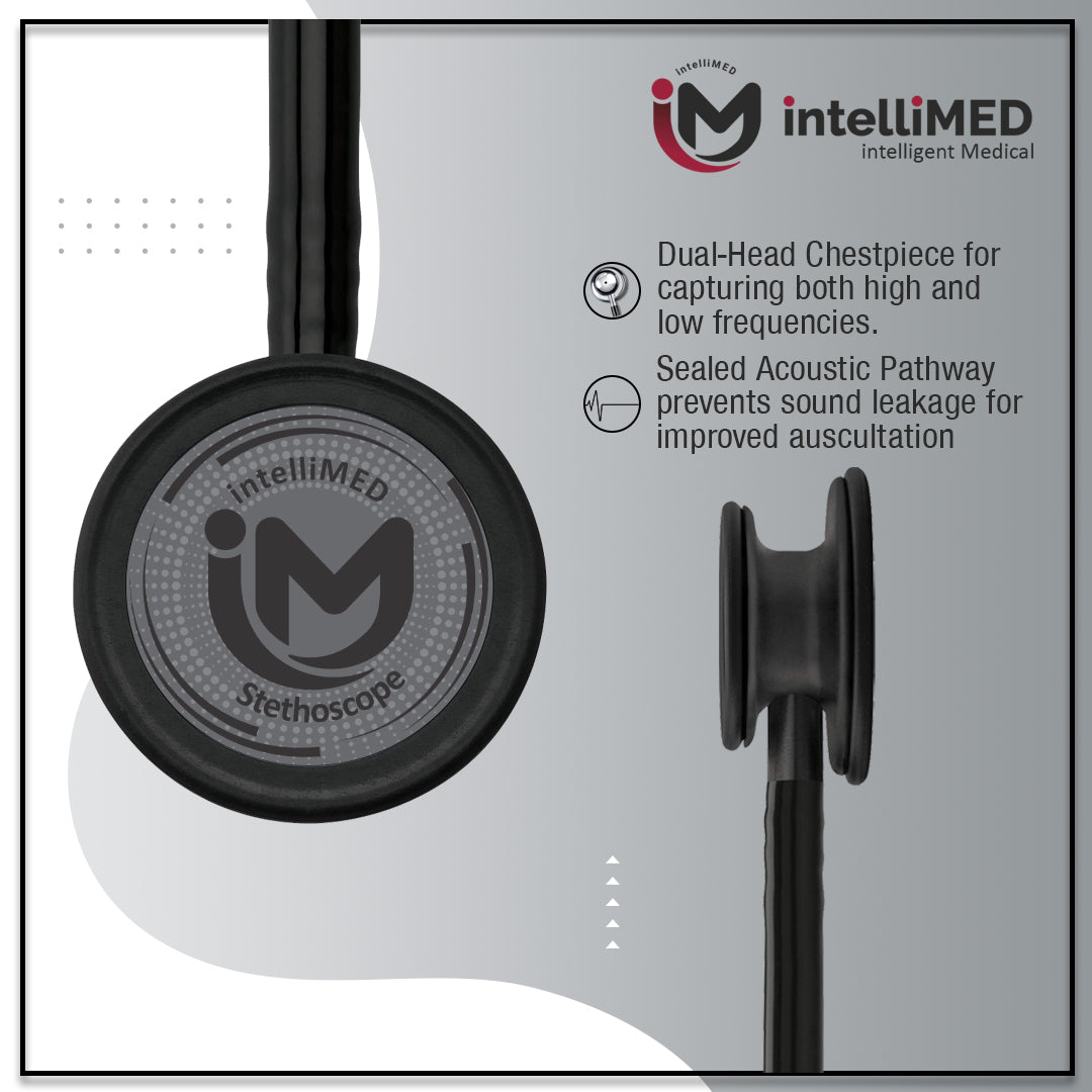 intelliMED Evolv Duo Matte Black Finish Stethoscope, Featherweight Stethoscope with Dynamic Acoustic Response, 1 Year Warranty