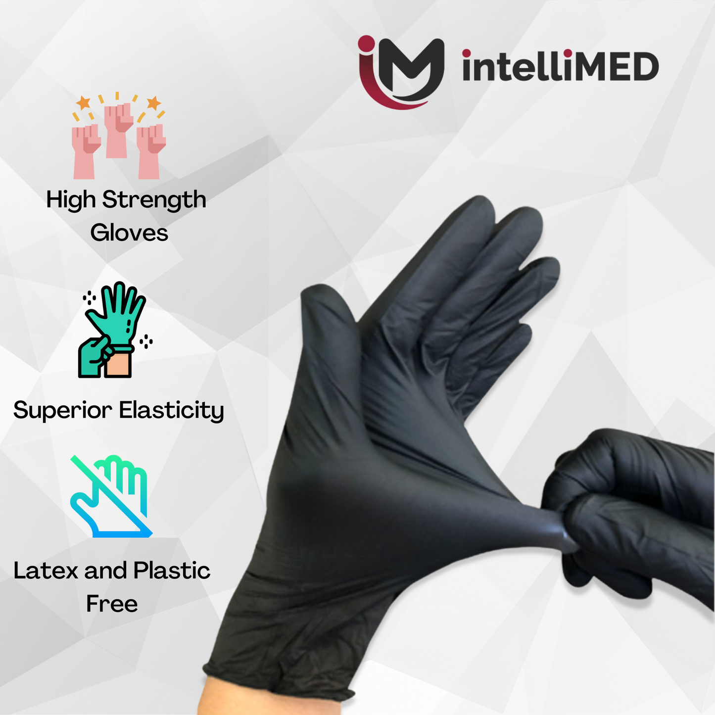 intelliMED Powder Free Nitirle Exam Gloves ( Black Color )