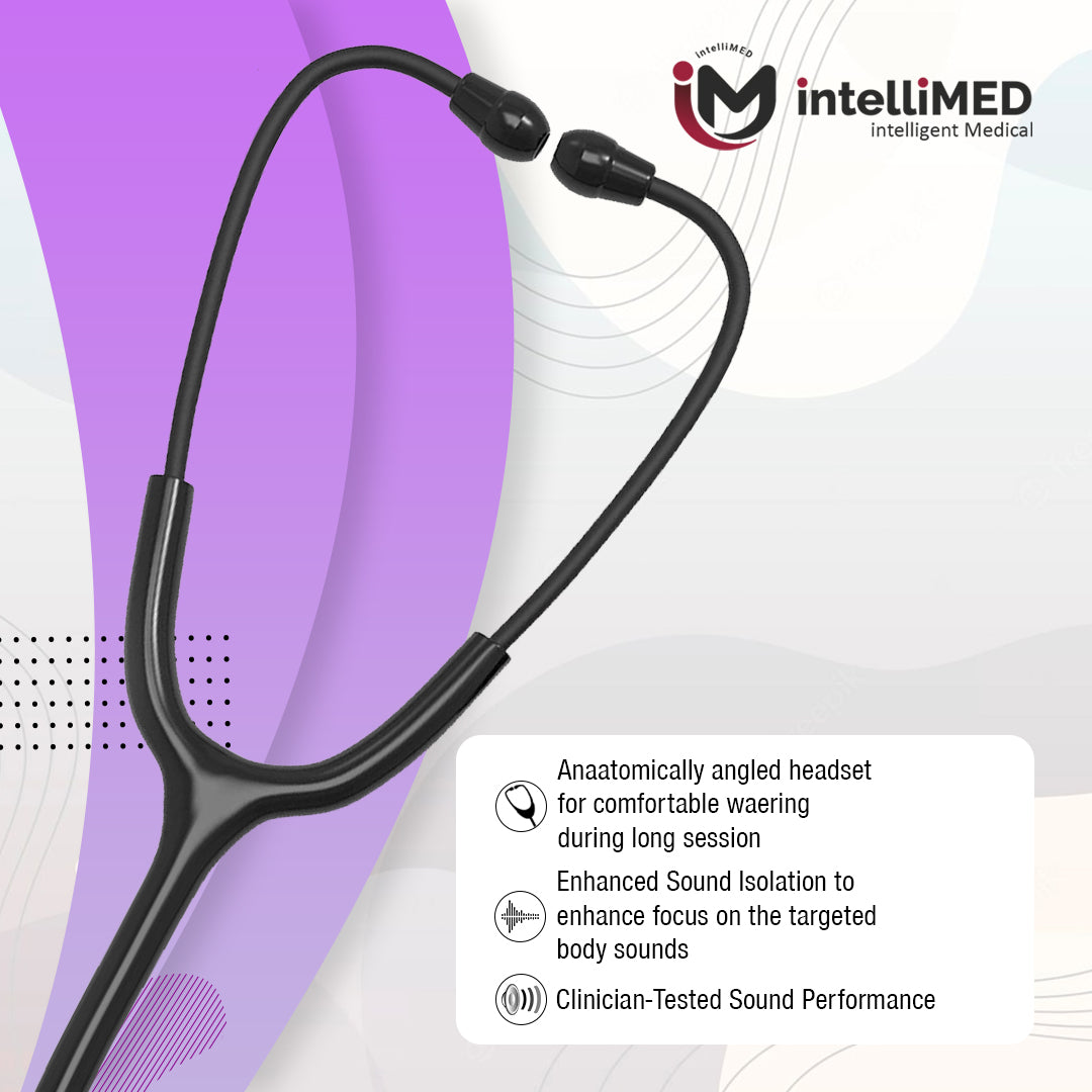 intelliMED Evolv Duo Matte Black Finish Stethoscope, Featherweight Stethoscope with Dynamic Acoustic Response, 1 Year Warranty