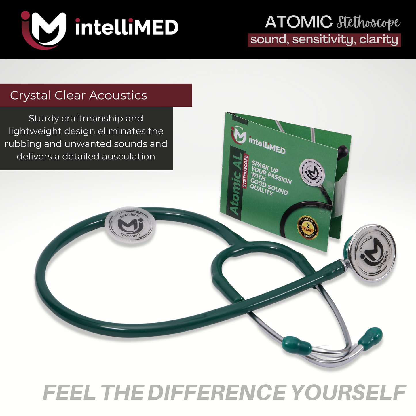 intelliMED Atomic A.L. Stethoscope with Optimal Sound Amplification , 1 Year Warranty