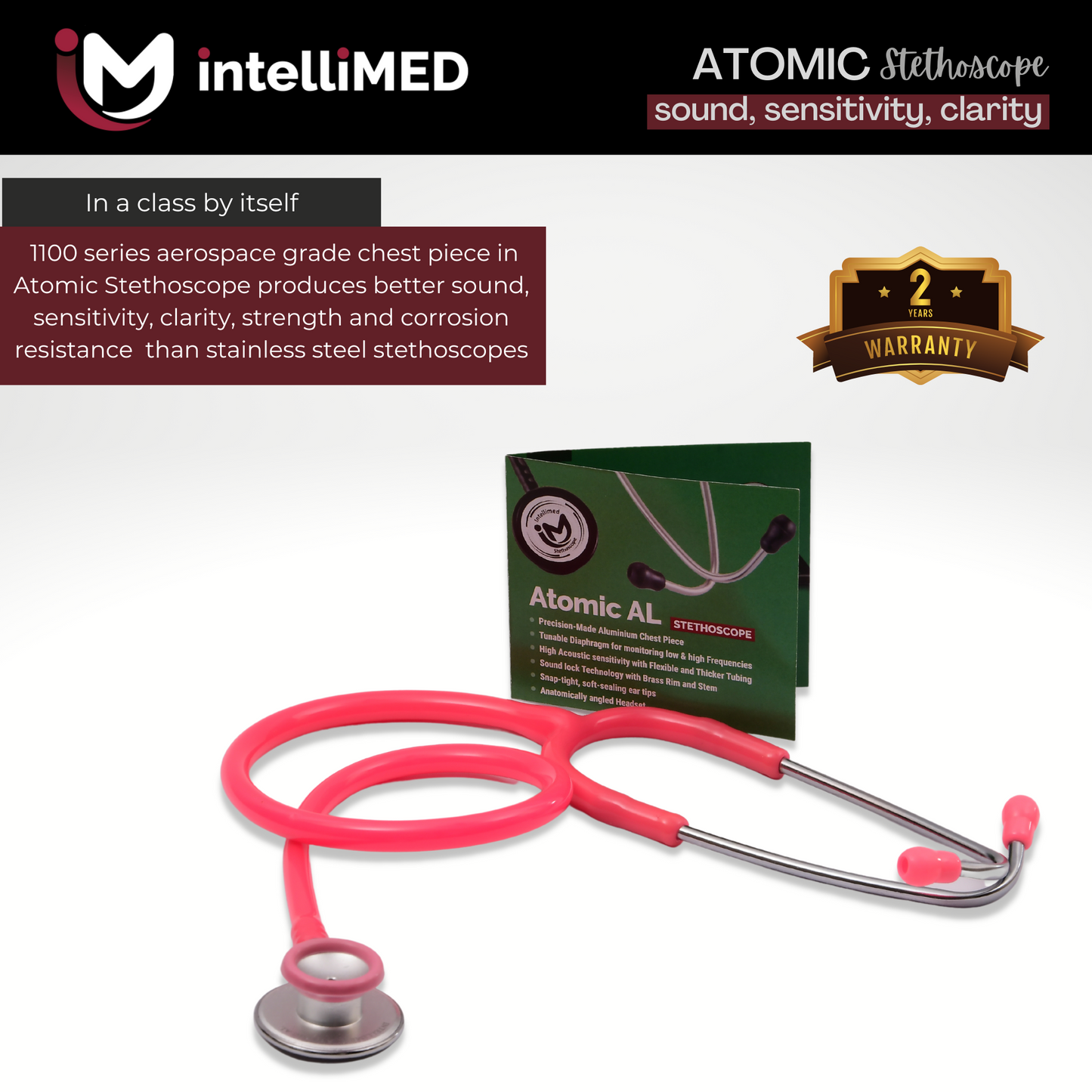 intelliMED Atomic A.L. Stethoscope with Optimal Sound Amplification , 1 Year Warranty